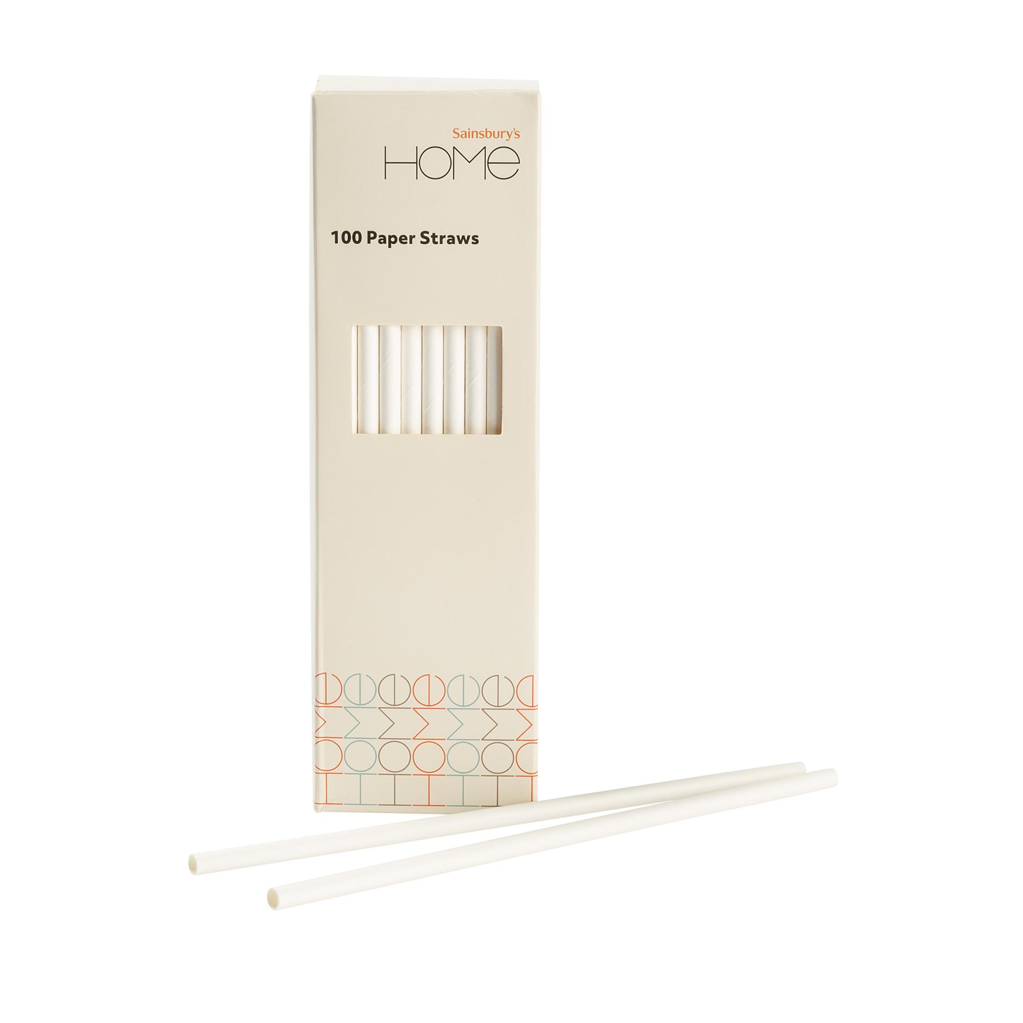 Sainsbury's Home Pack of 100 White Paper Straws