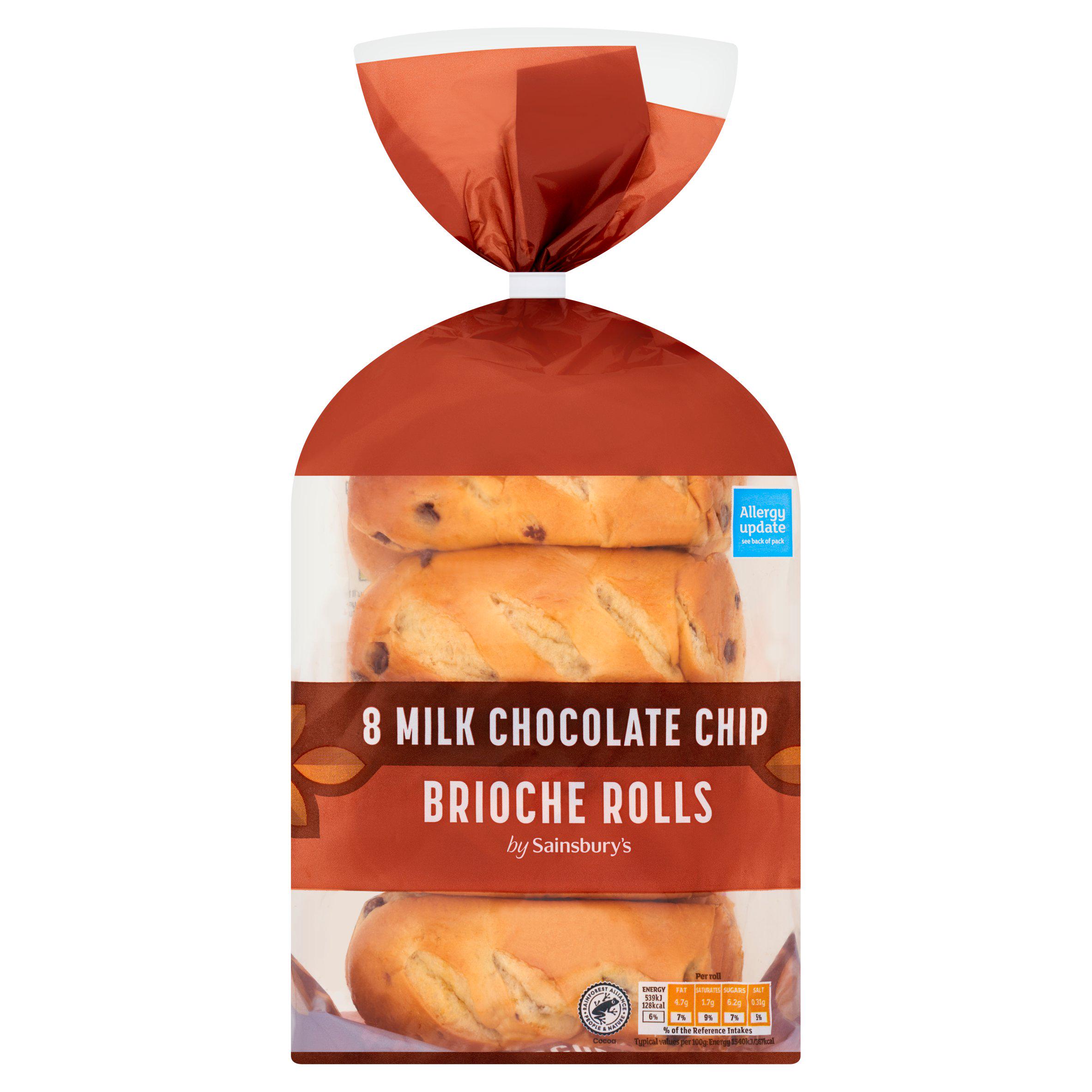 Sainsbury's Milk Chocolate Chip Brioche Roll x8