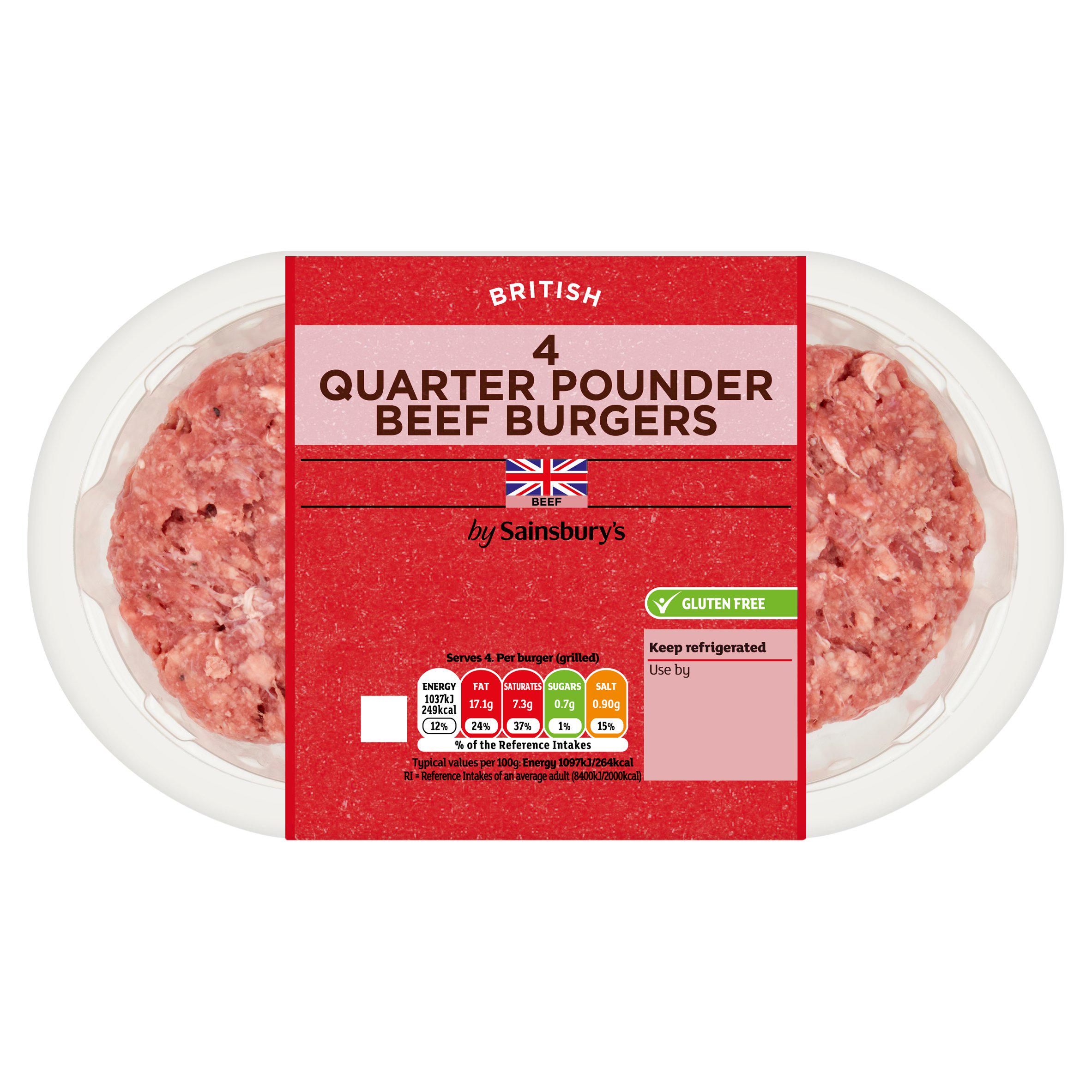 Sainsbury's 4 Quarter Pounder British Beef Burgers 454g