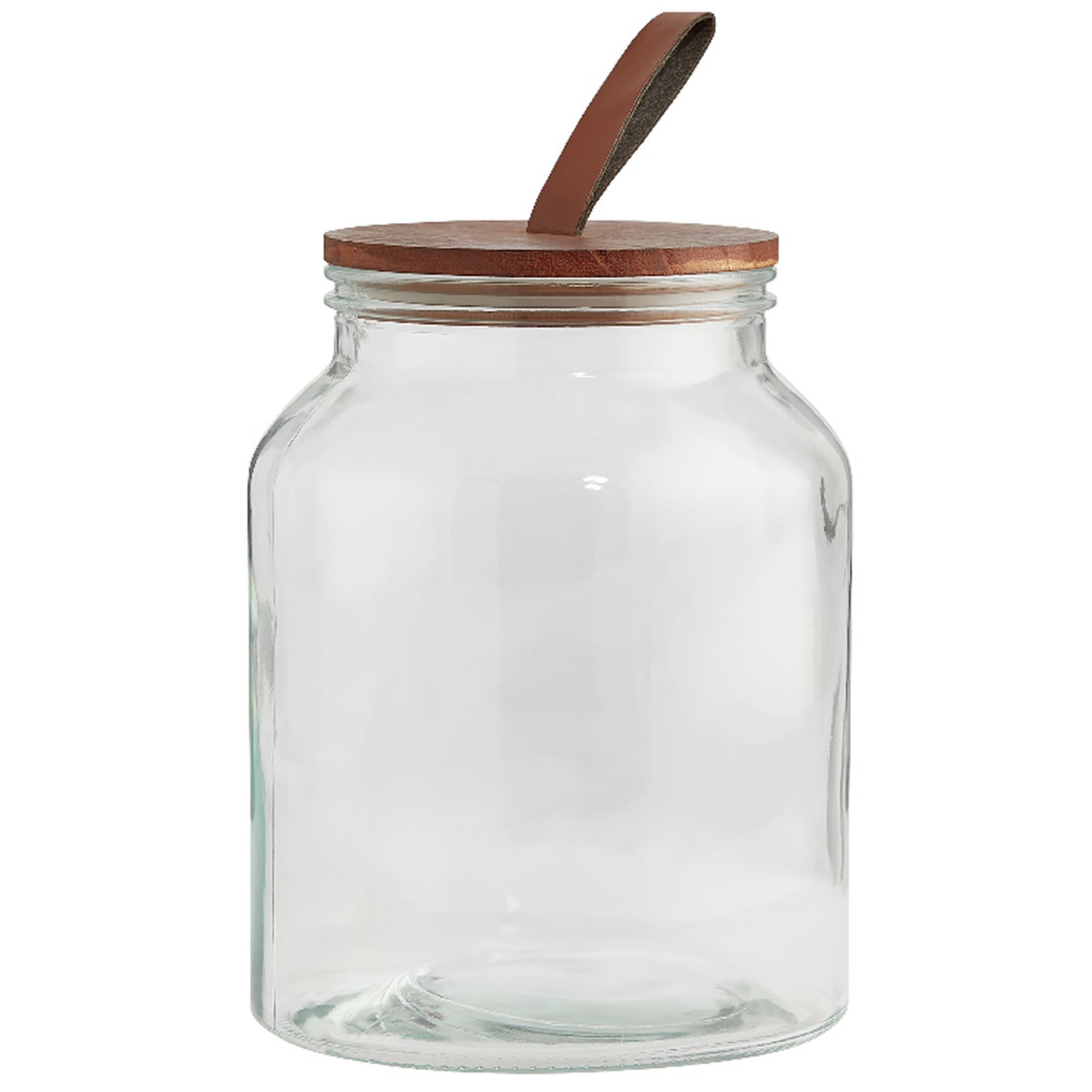 Habitat Glass Jar With Wood & Faux Leather Lid 3L