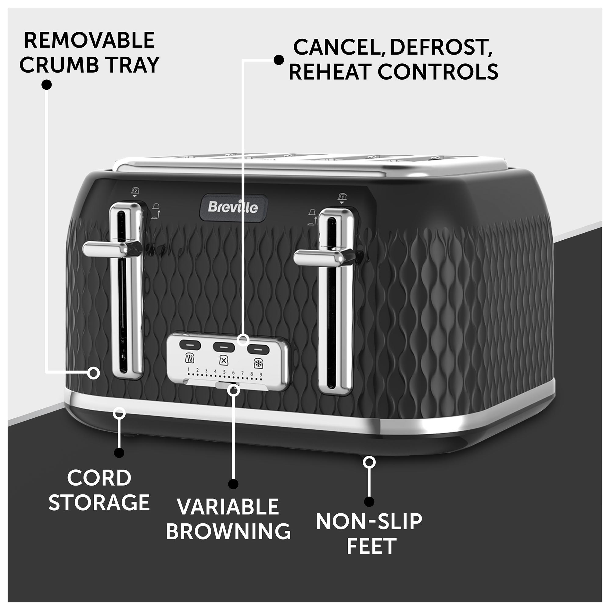 Breville VTT786 Curve 4 Slice Toaster - Black and Chrome thumbnail 4