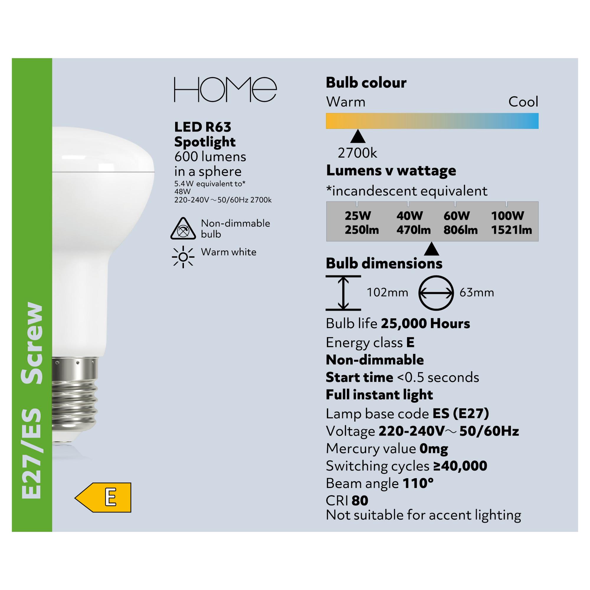 Sainsbury's Home LED Spotlight R63 ES Light Bulb thumbnail 3