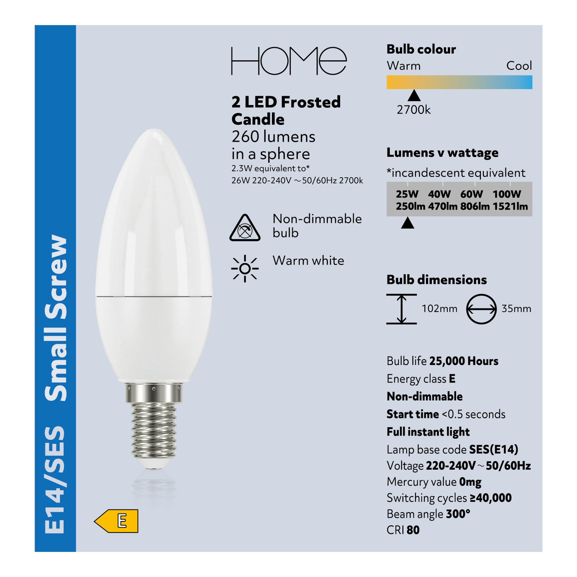 Sainsbury's Home Pack of 2 LED Frosted Candle 25W SES Light Bulb thumbnail 3