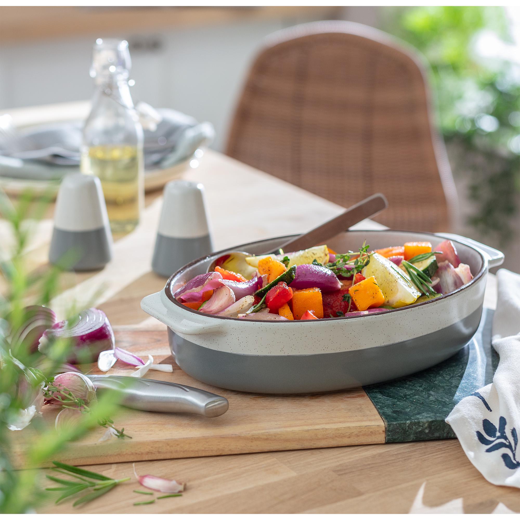 Habitat 29cm Speckle Medium Ceramic Oval Roaster- Grey thumbnail 2