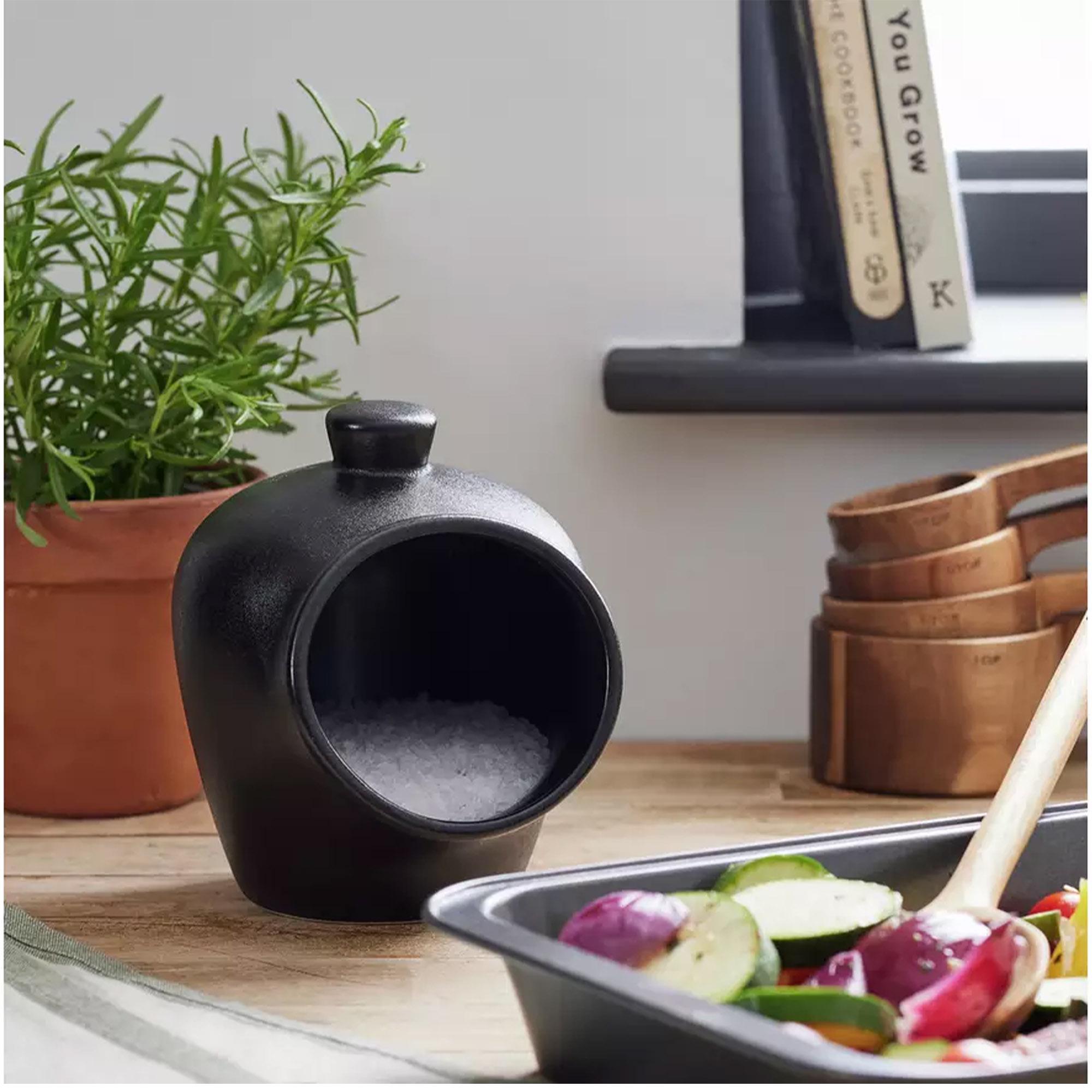 Habitat Industrial Stoneware Salt Container - Black thumbnail 2