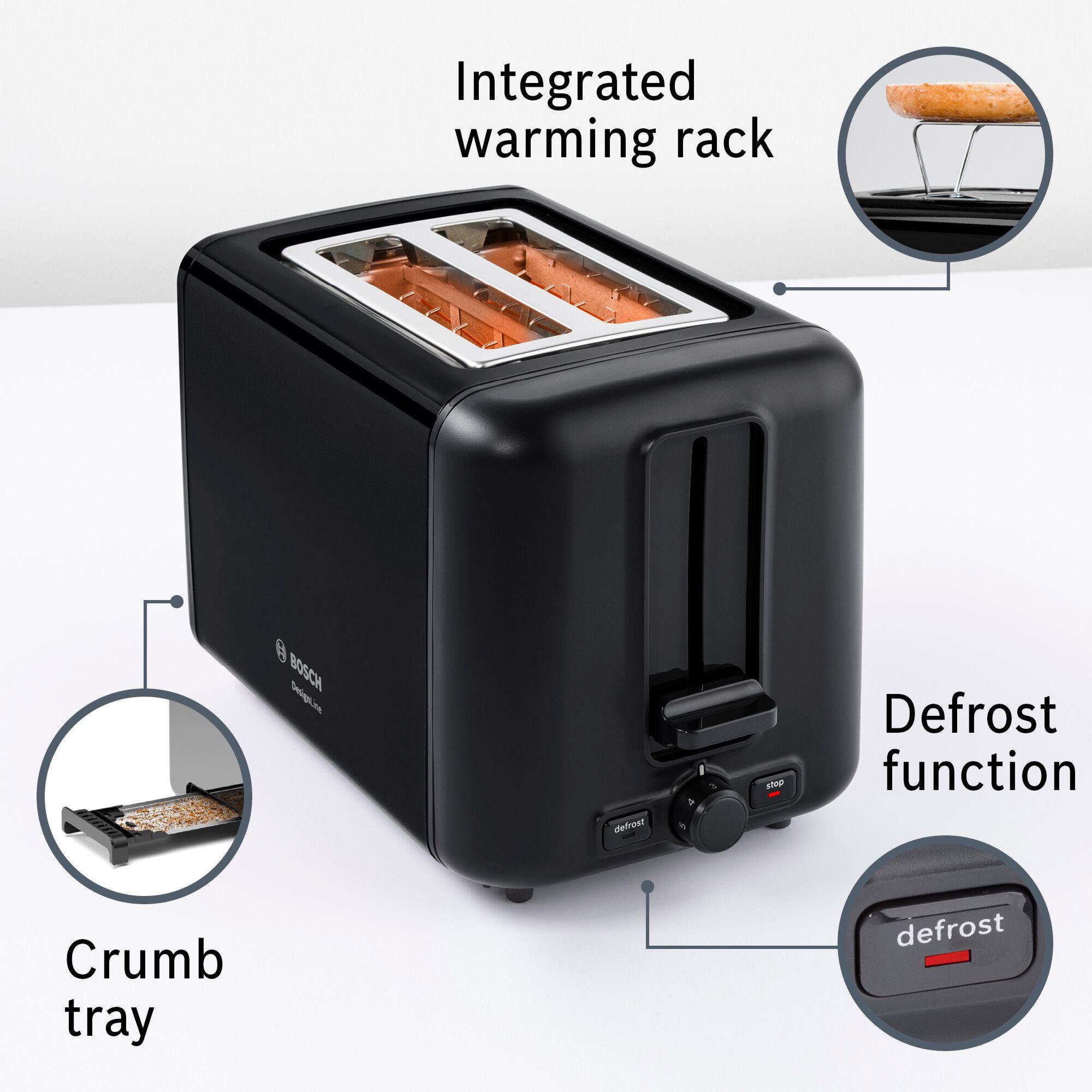 Bosch TAT3P423GB Deslineline Stainless Steel 2 Slice Toaster - Black thumbnail 4