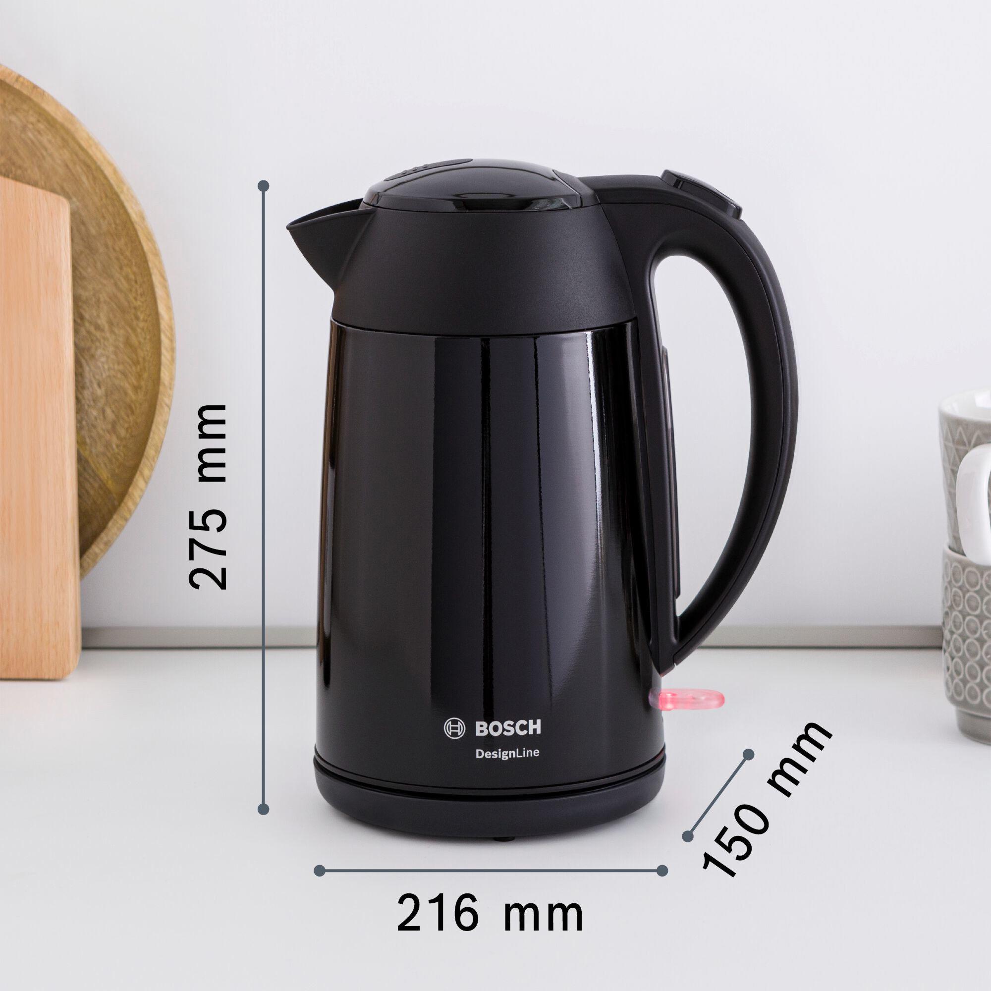 Bosch 1.7L TWK3P423GB DeslineLine Stainless Steel Cordless Kettle - Black thumbnail 2