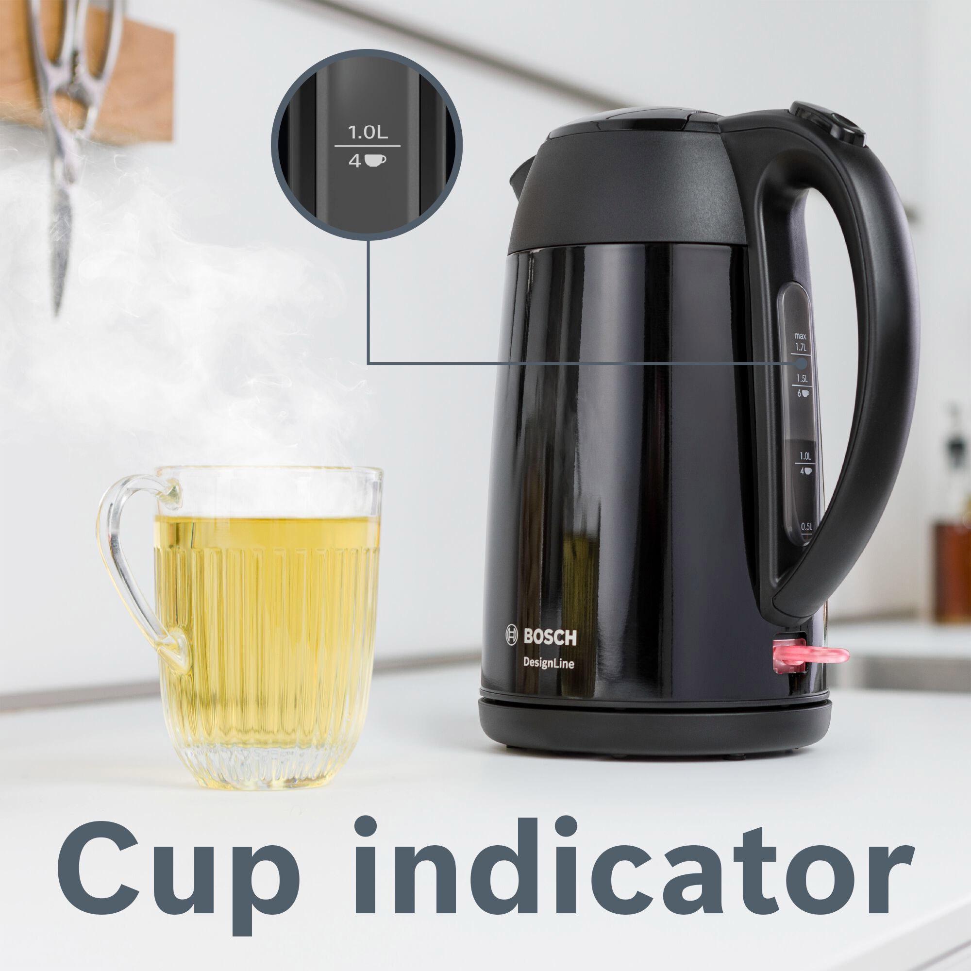 Bosch 1.7L TWK3P423GB DeslineLine Stainless Steel Cordless Kettle - Black thumbnail 4