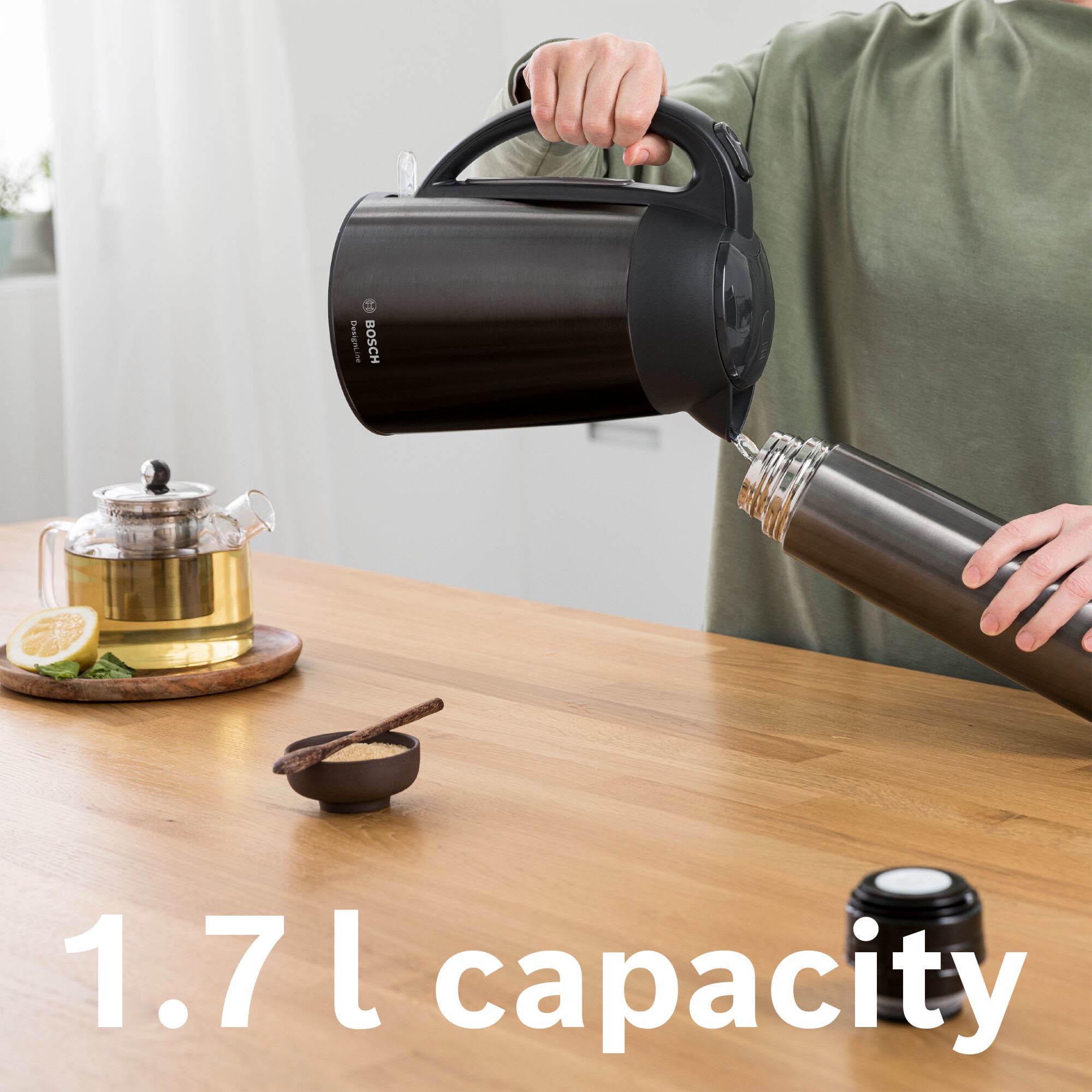 Bosch 1.7L TWK3P423GB DeslineLine Stainless Steel Cordless Kettle - Black thumbnail 5