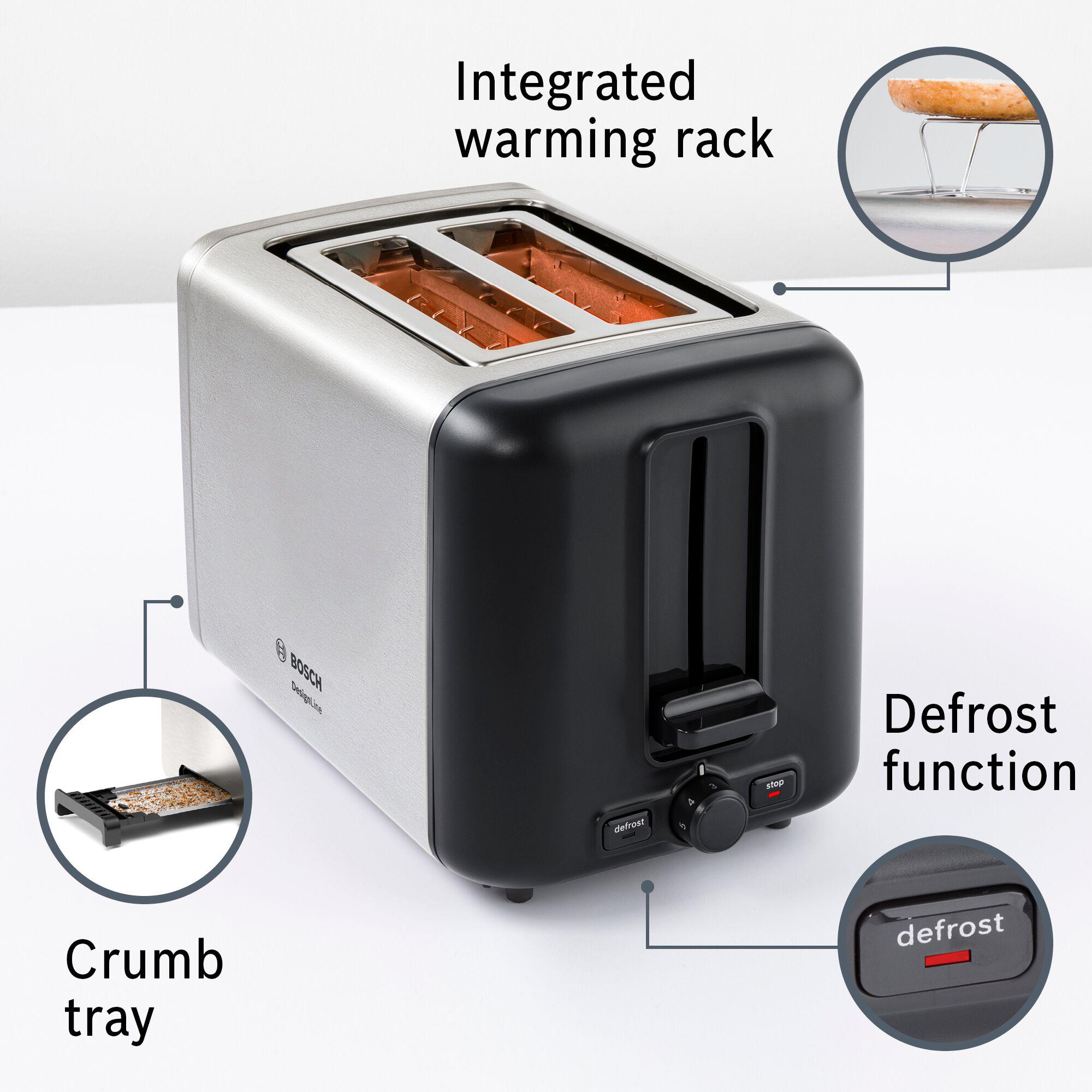 Bosch TAT4P440GB DesignLine 2 Slice Toaster Stainless Steel thumbnail 2