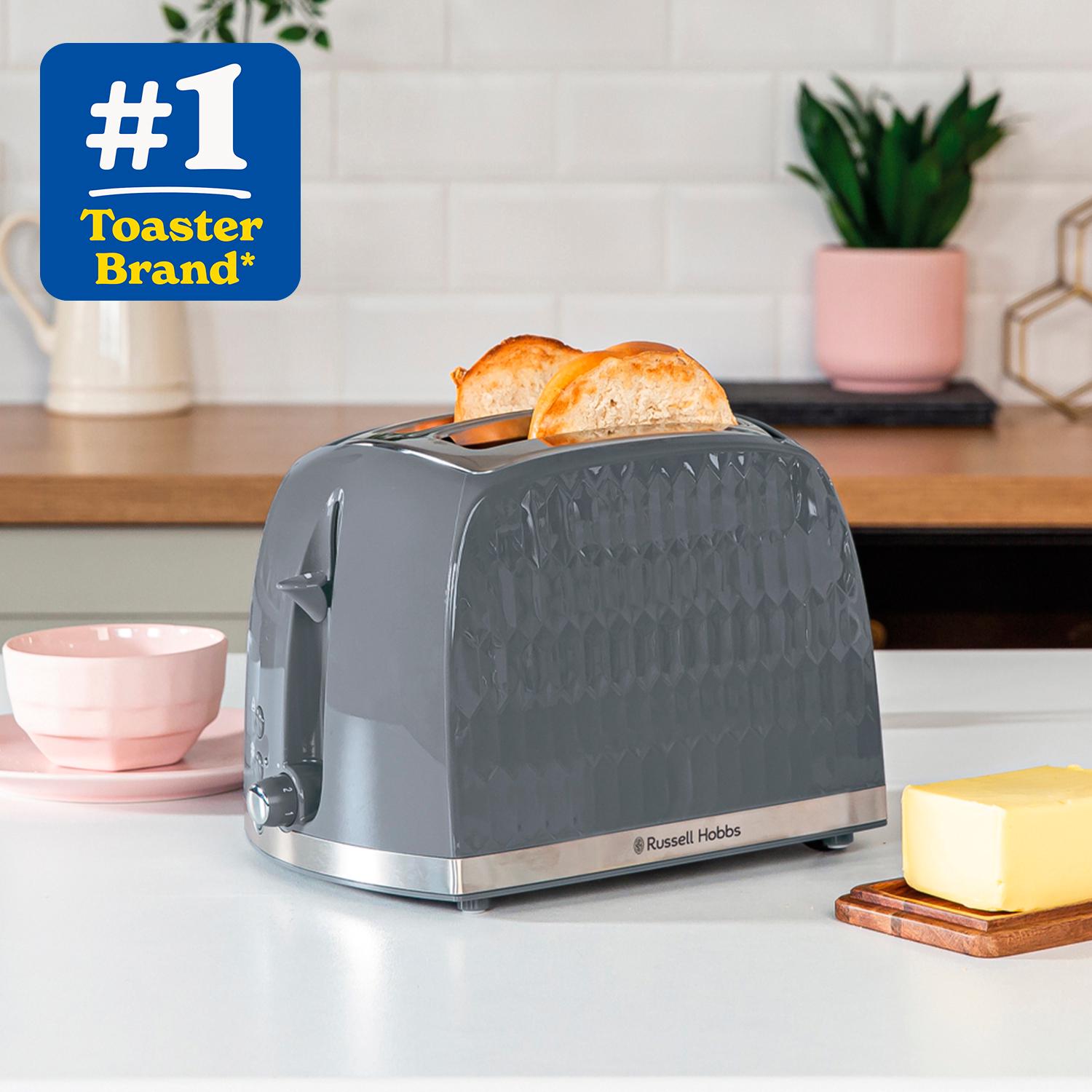 Russell Hobbs Honeycomb 2 Slice Grey Plastic Toaster 26063 thumbnail 3