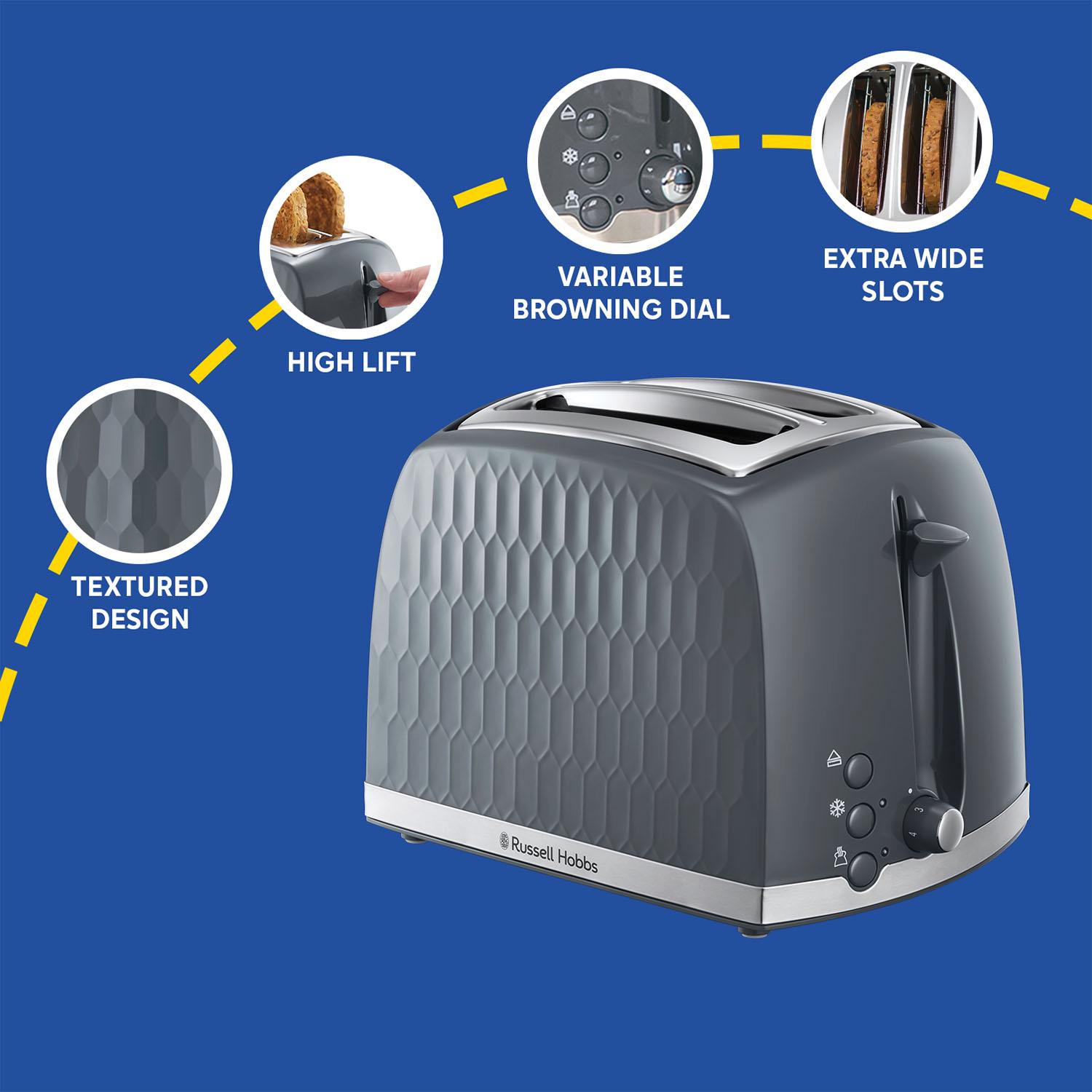 Russell Hobbs Honeycomb 2 Slice Grey Plastic Toaster 26063 thumbnail 4