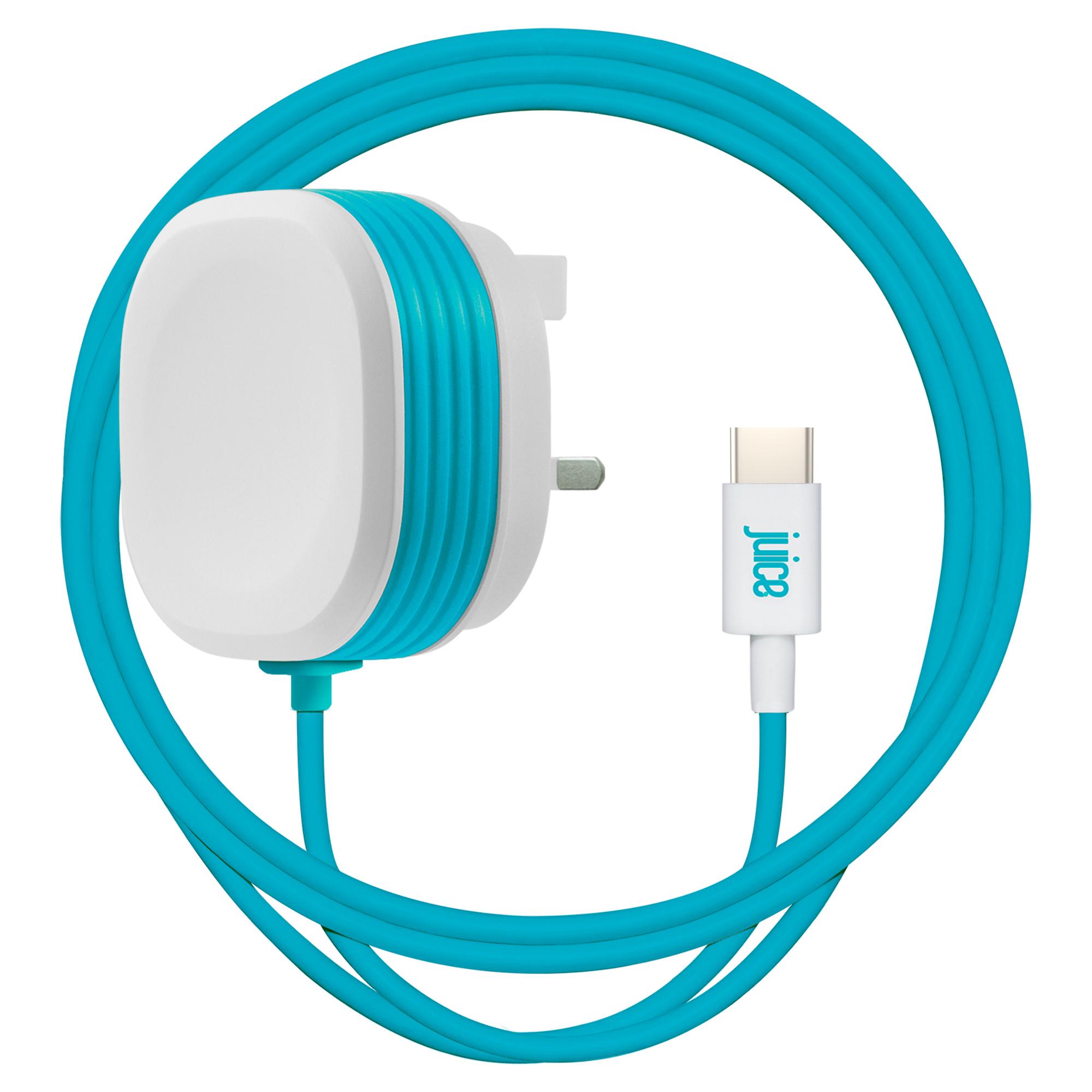 Juice 25W Mains Home Charger Plug With Integrated USB C Phone Charger Cable 1.5M White