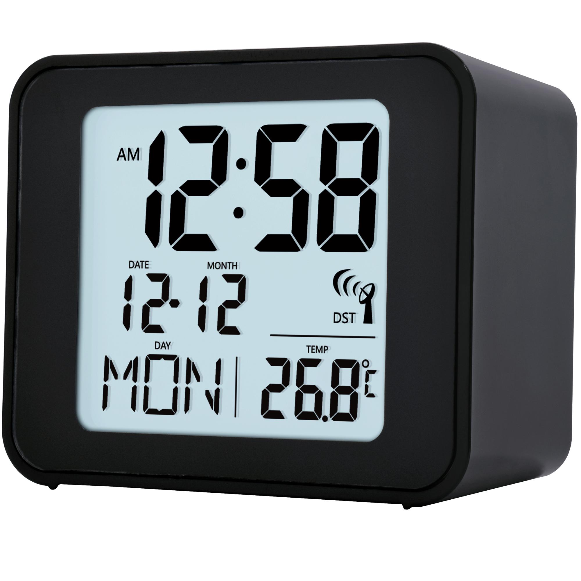 Acctim Cole Radio Controlled LCD Display Alarm Clock - Black
