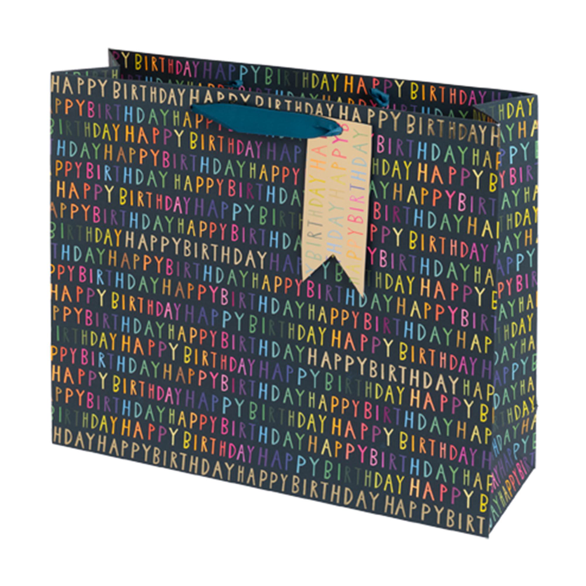 Sainsbury's Paper Salad Navy Happy Birthday Extra Large Present Gift Bag Birthday Celebration