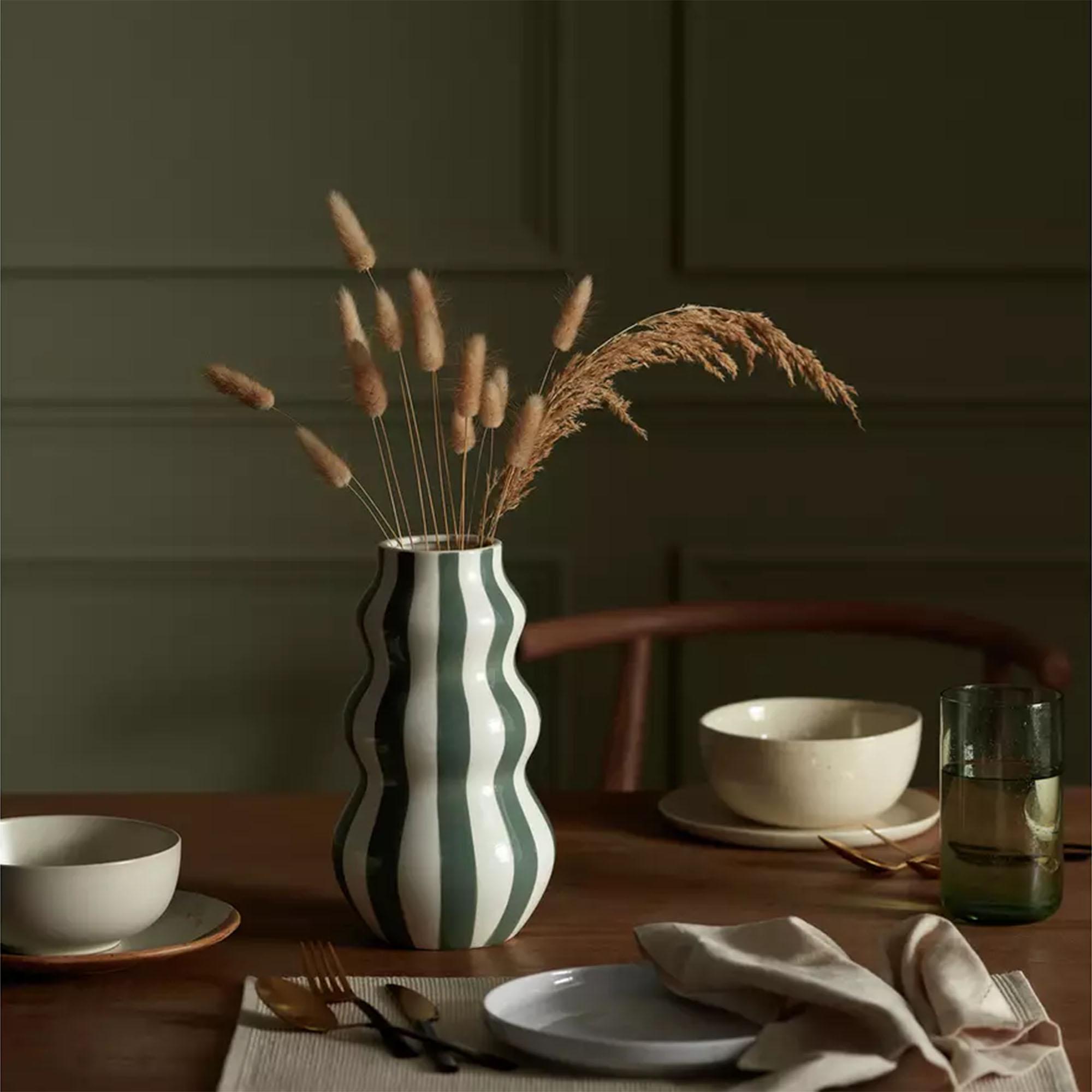Habitat Hand Painted Stripe Vase - Green thumbnail 3