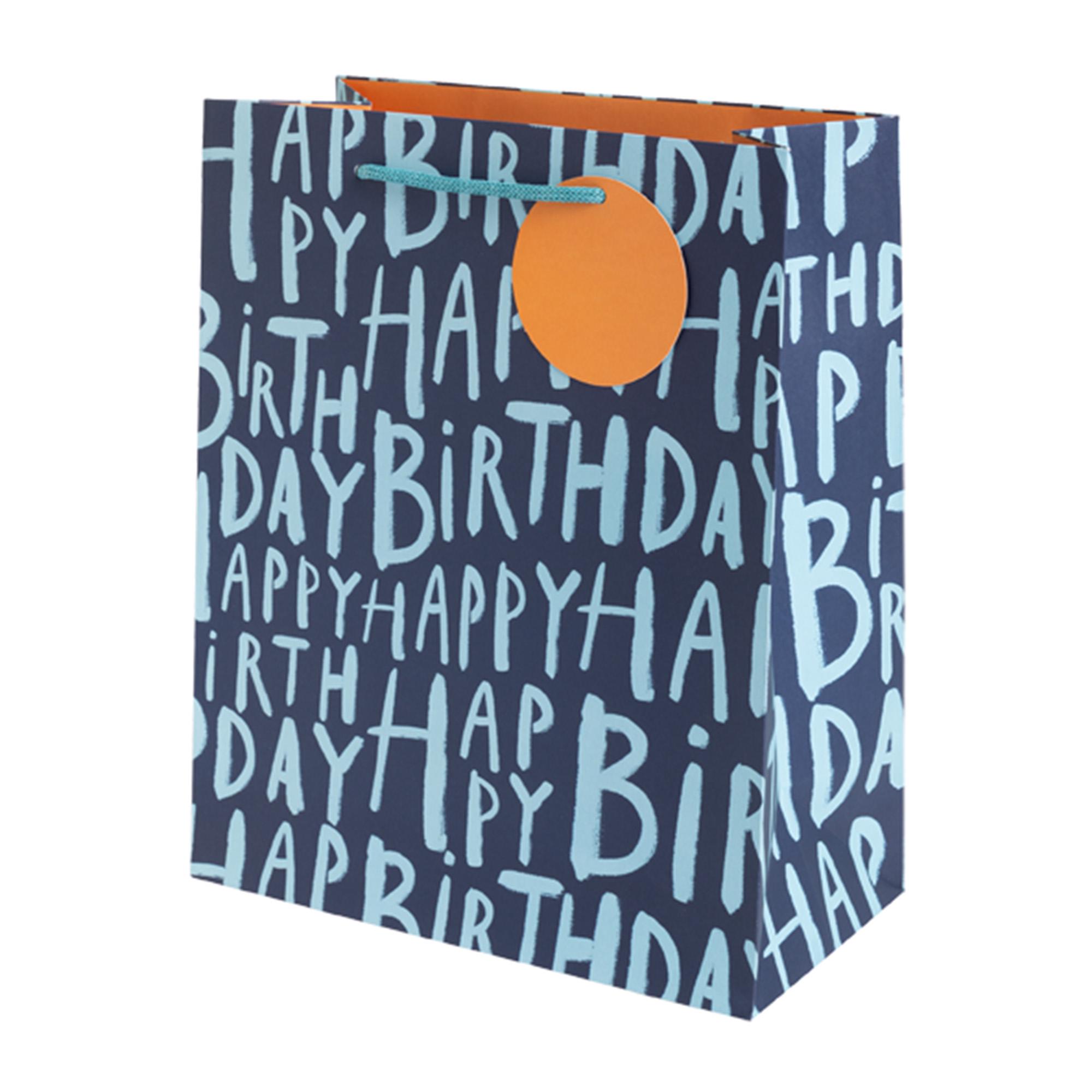 Sainsbury's Blue Happy Birthday Text Large Present Gift Bag Birthday Celebration