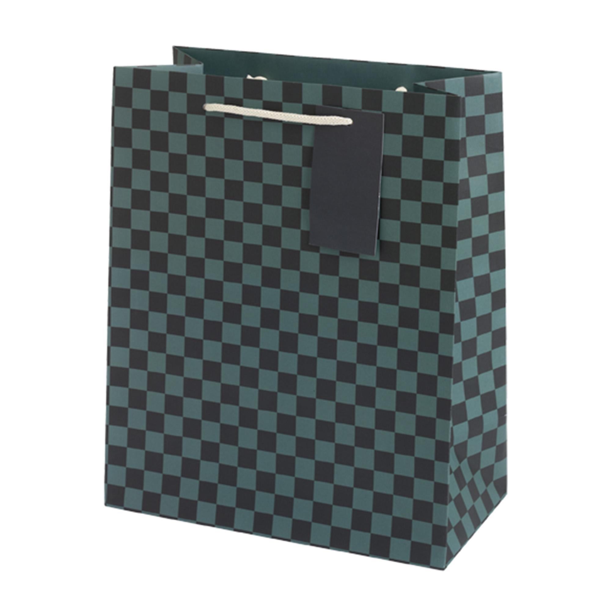 Sainsbury's Black Green Check Large Present Gift Bag Birthday Celebration