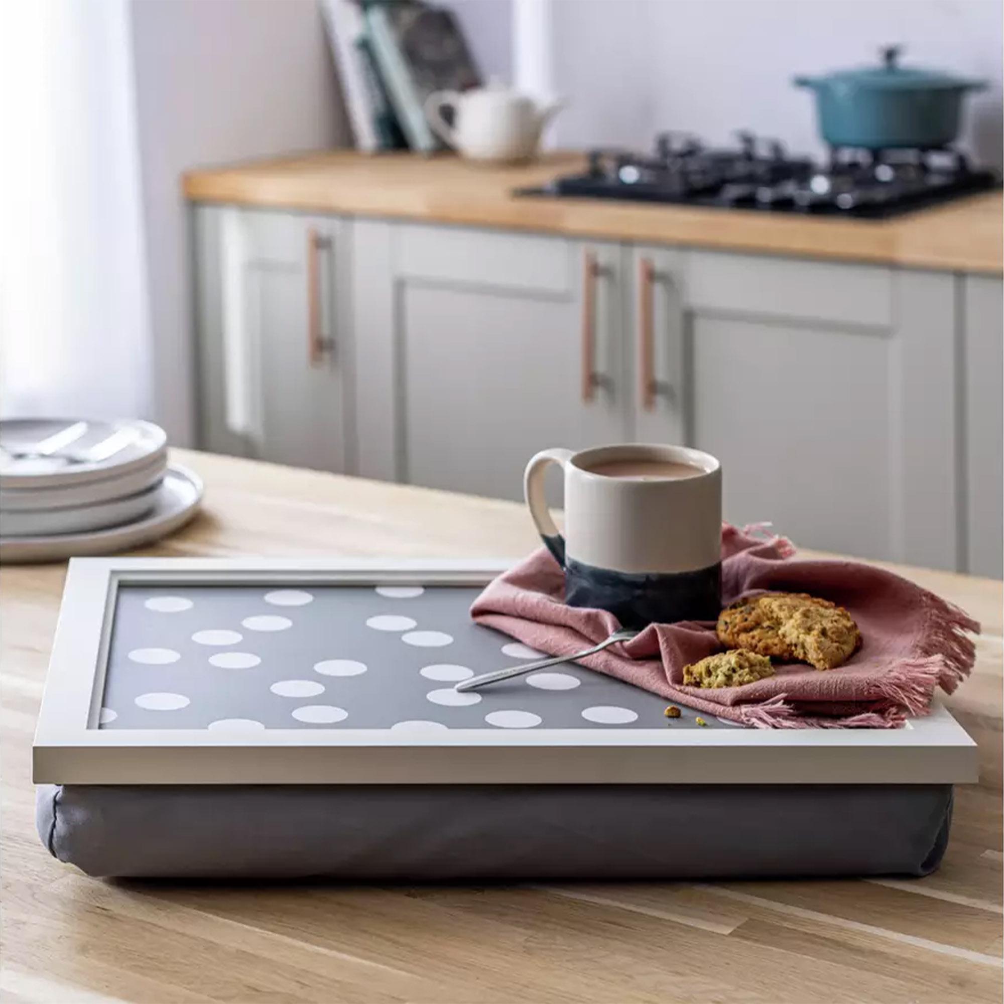 Habitat Grey Spot Lap Tray With Fabric Cushion thumbnail 2