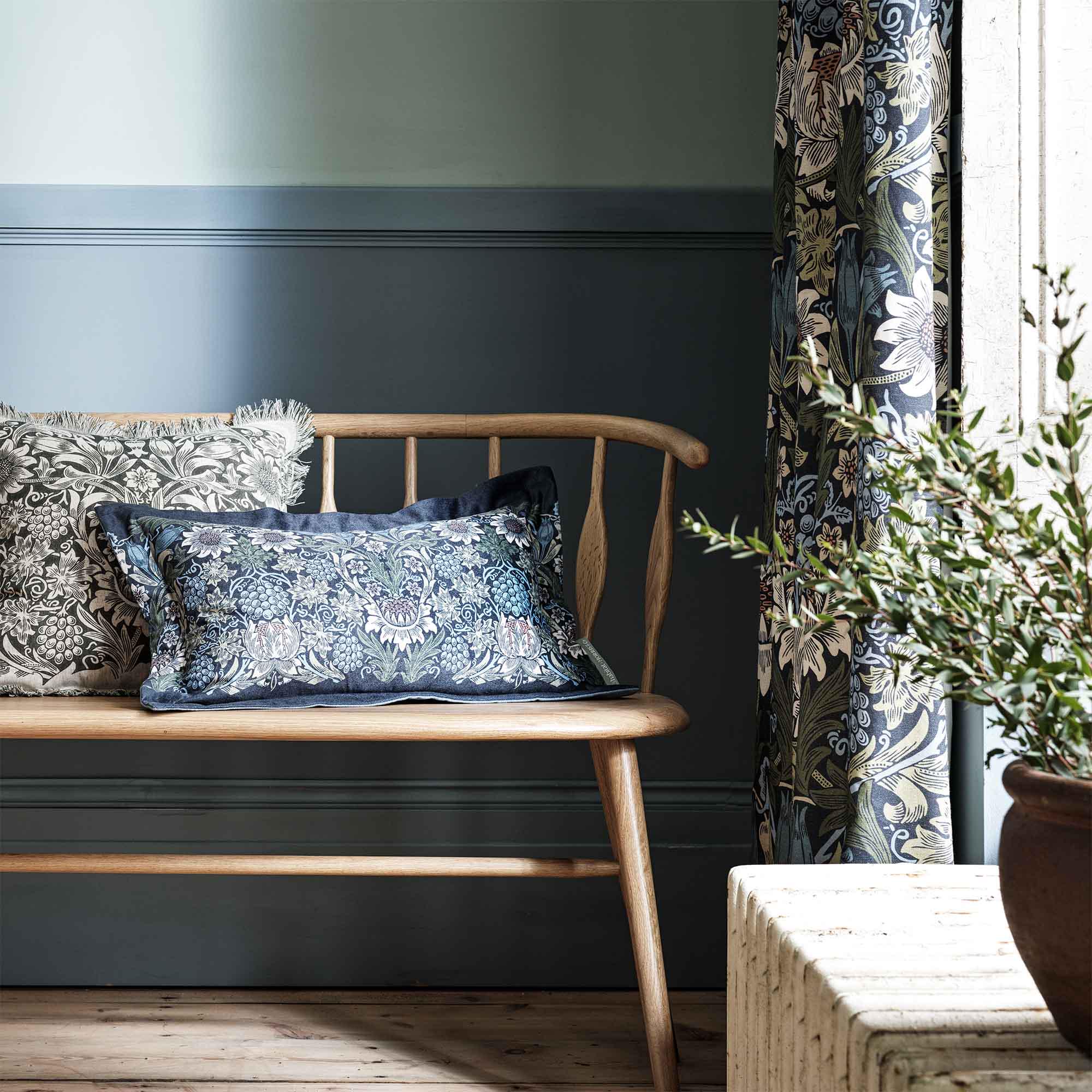 Habitat x Morris & Co. Sunflower Velvet Cushion - Navy thumbnail 3