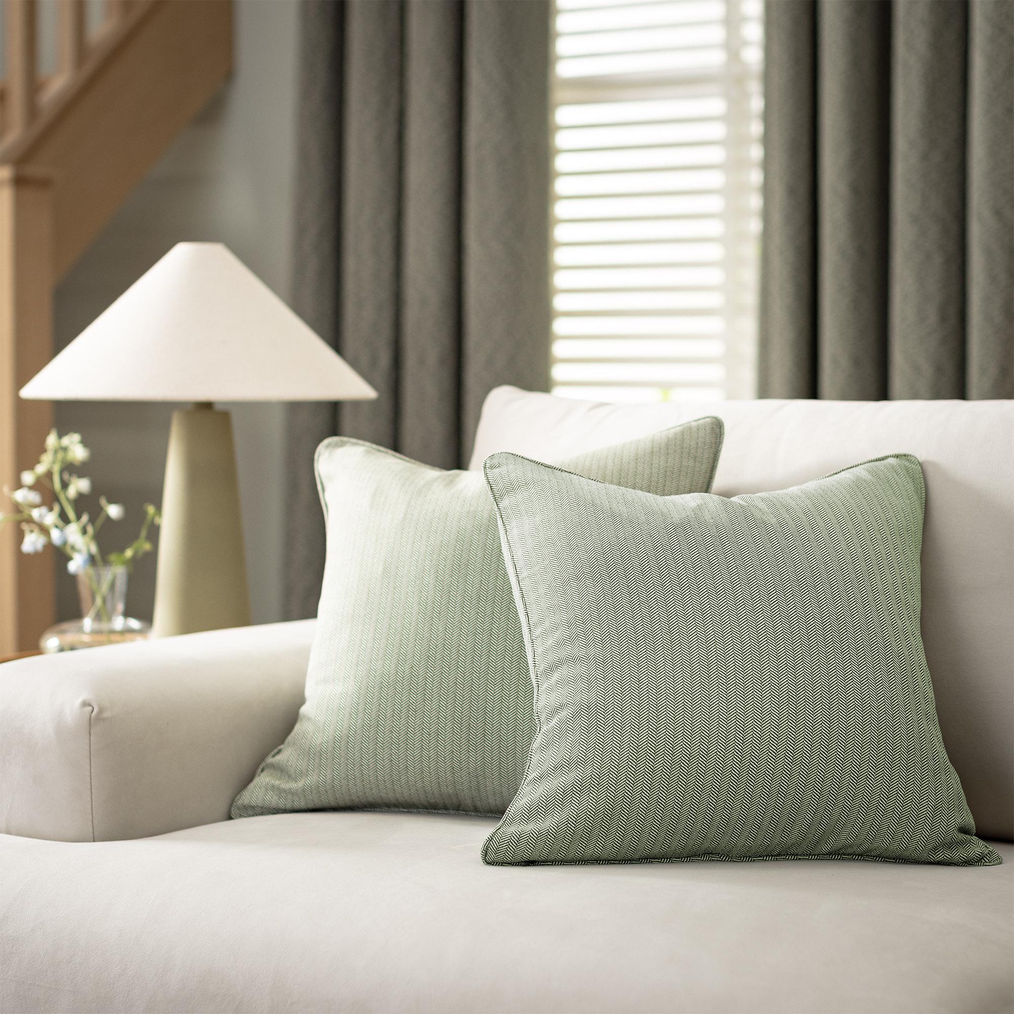 Habitat Herringbone Cushion Cover - Moss Green - 43x43cm thumbnail 3