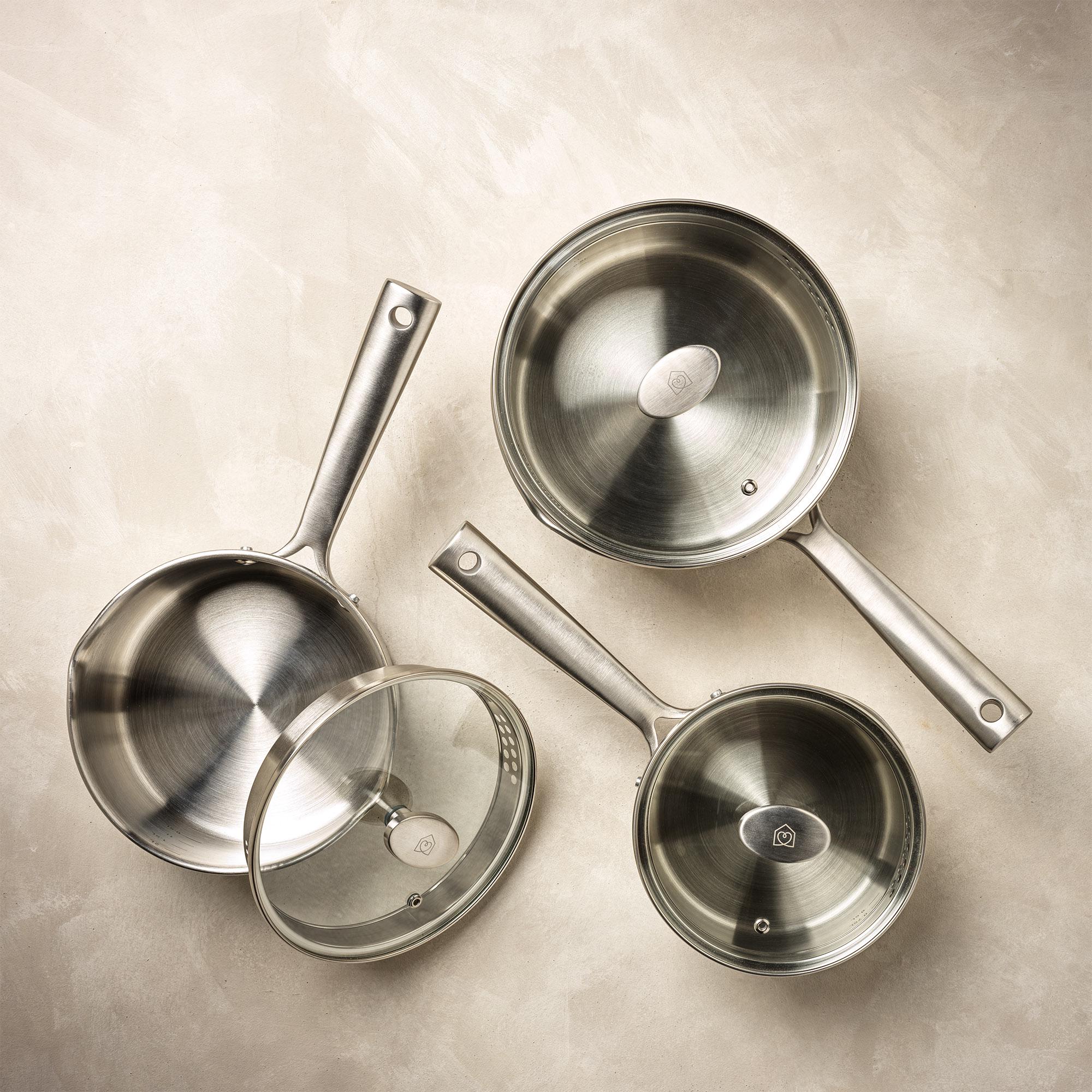Habitat Ellipse Brushed 3 Piece Stainless Steel Pan Set thumbnail 2