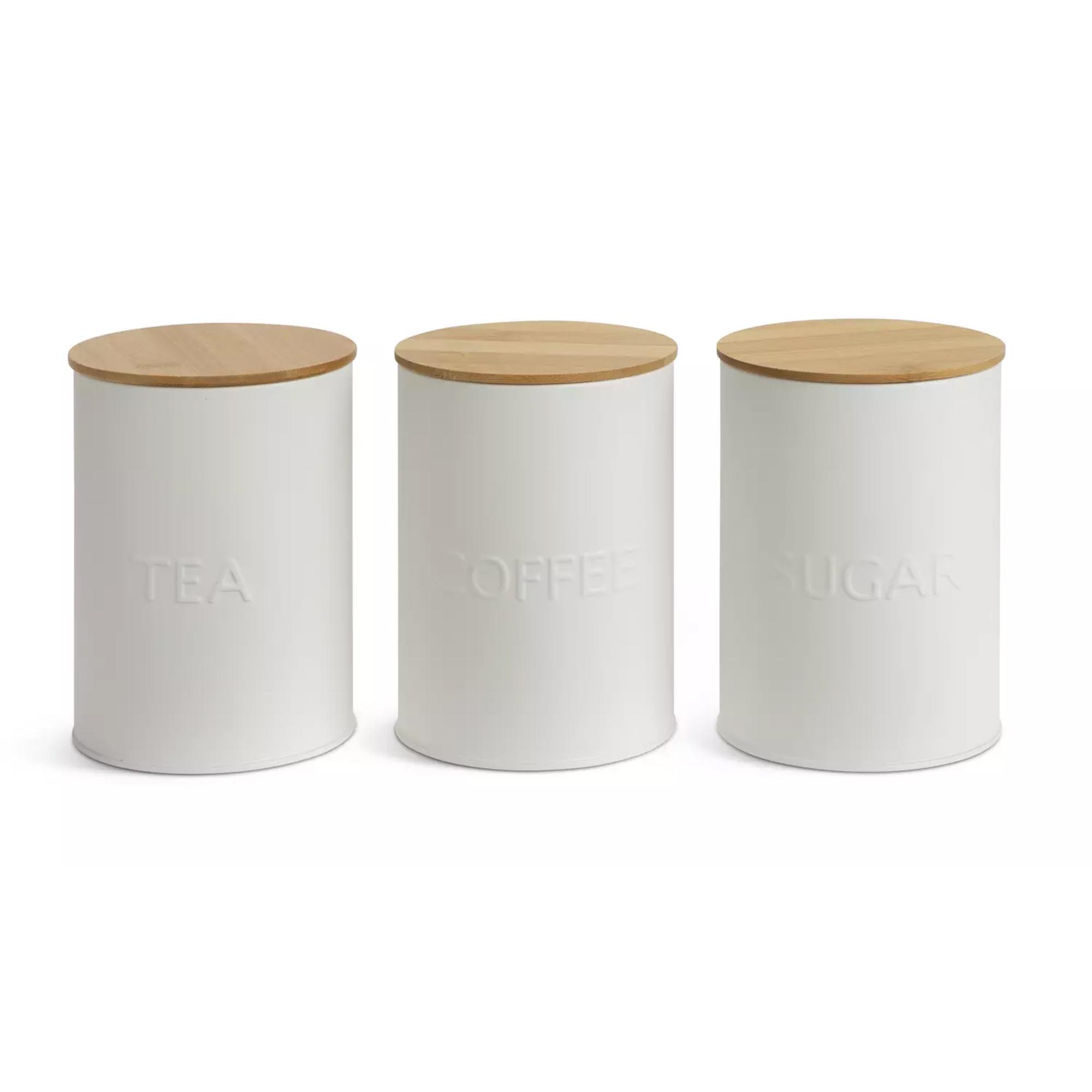 Habitat Embossed Text Pack of 3 Canisters - White