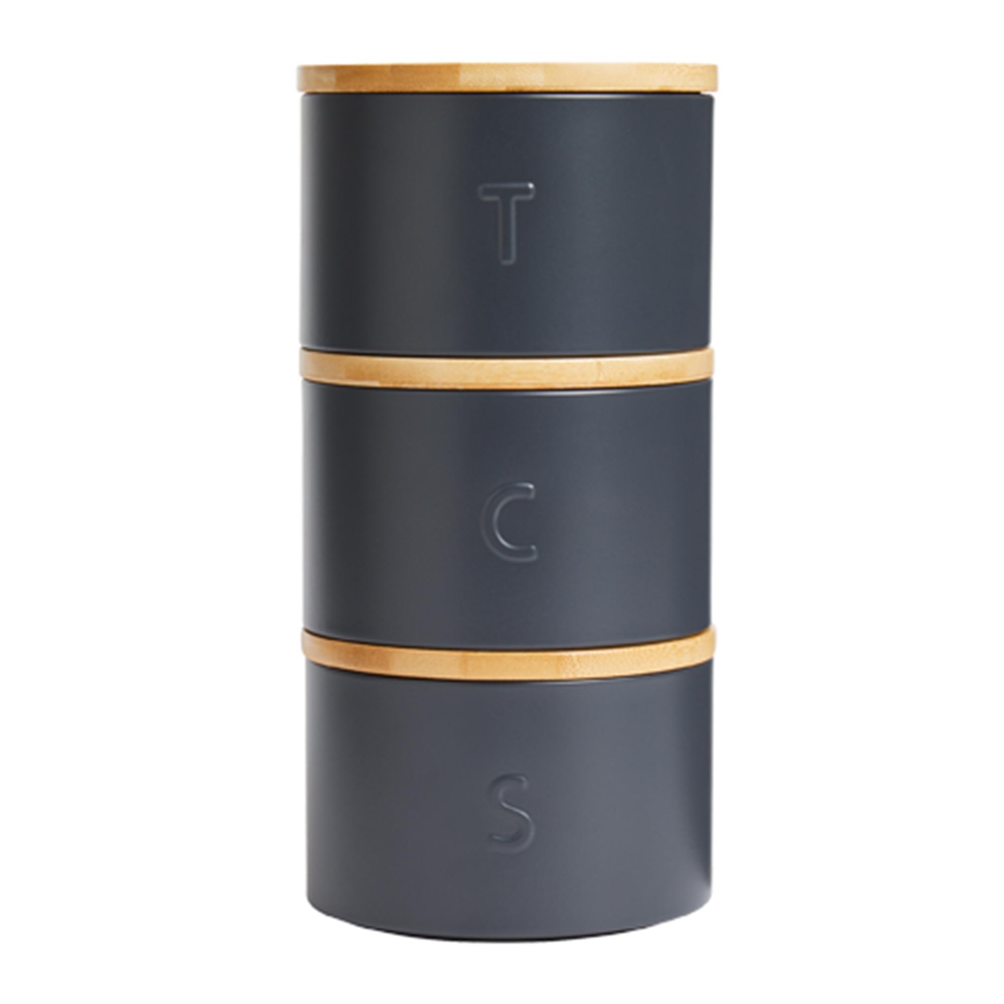 Habitat Embossed Text Stacking Tea, Coffee & Sugar Canisters - Black
