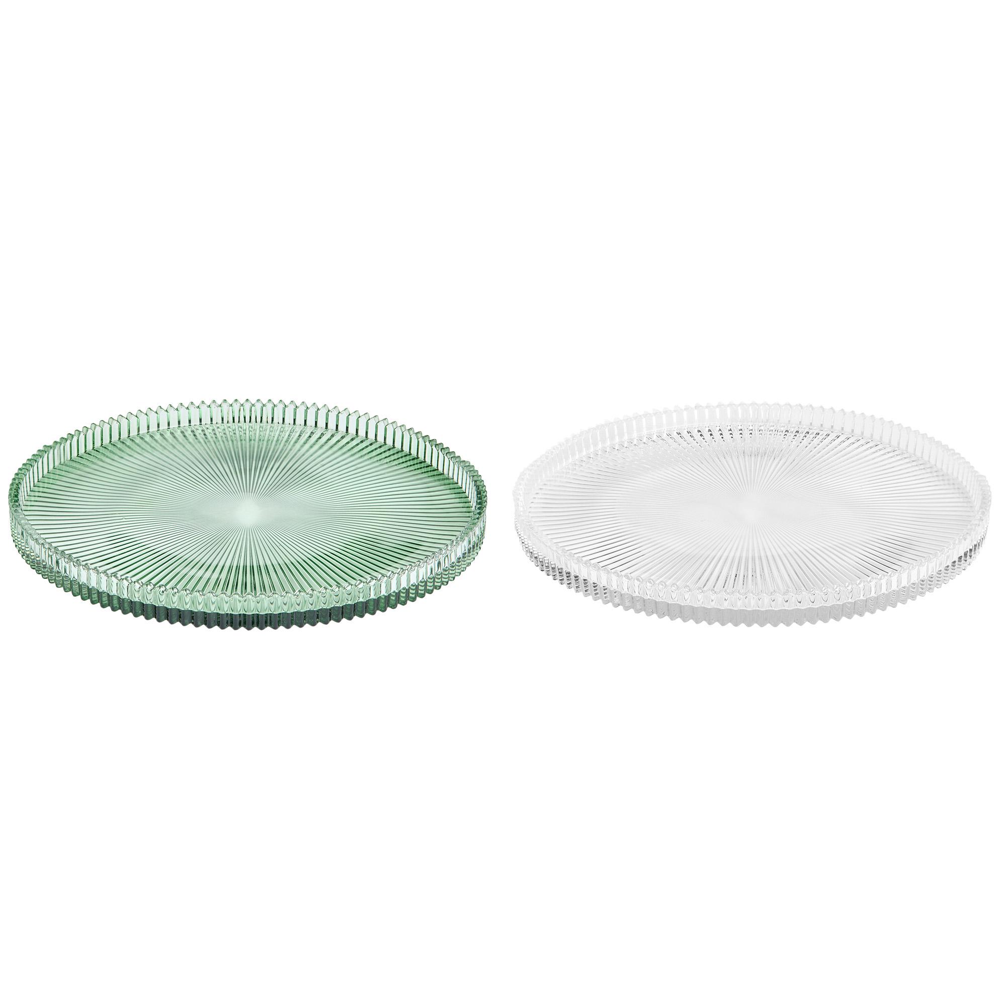 Habita 25Cm Pillar Candle Pressed Glass Candle Plate - Clear/Green