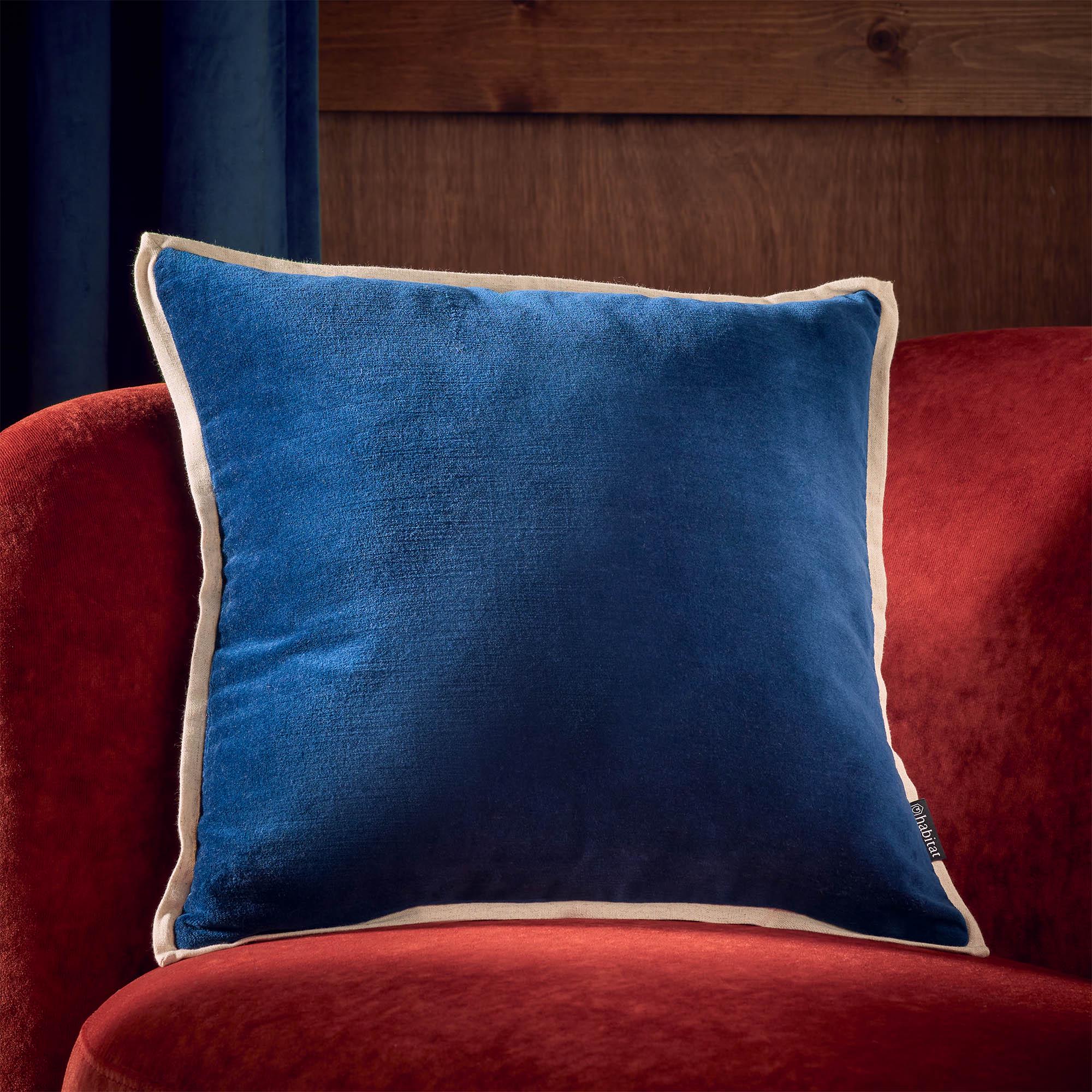 Habitat Cotton Velvet Cushion - Navy - 43x43 thumbnail 2