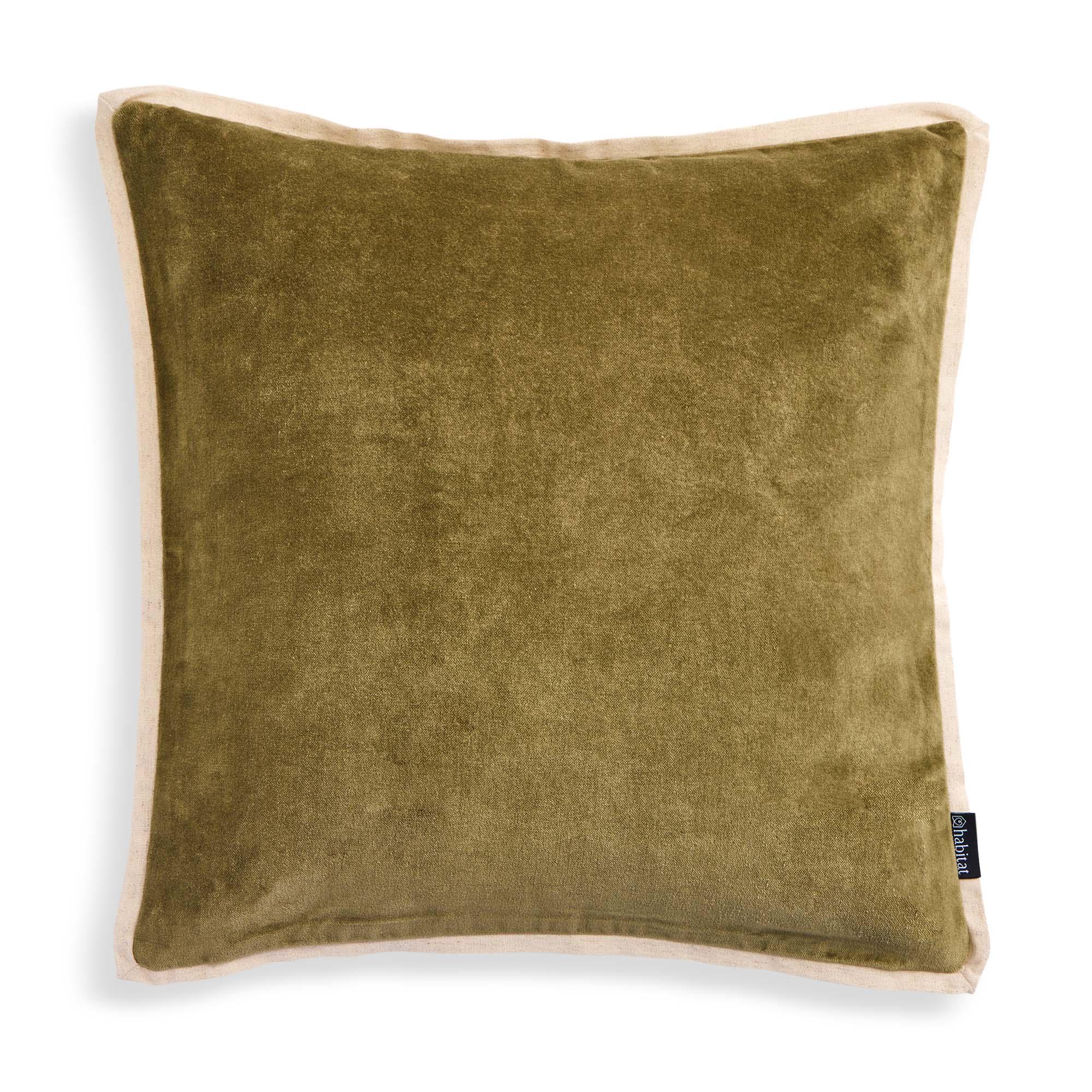 Habitat Cotton Velvet Cushion - Khaki - 43x43