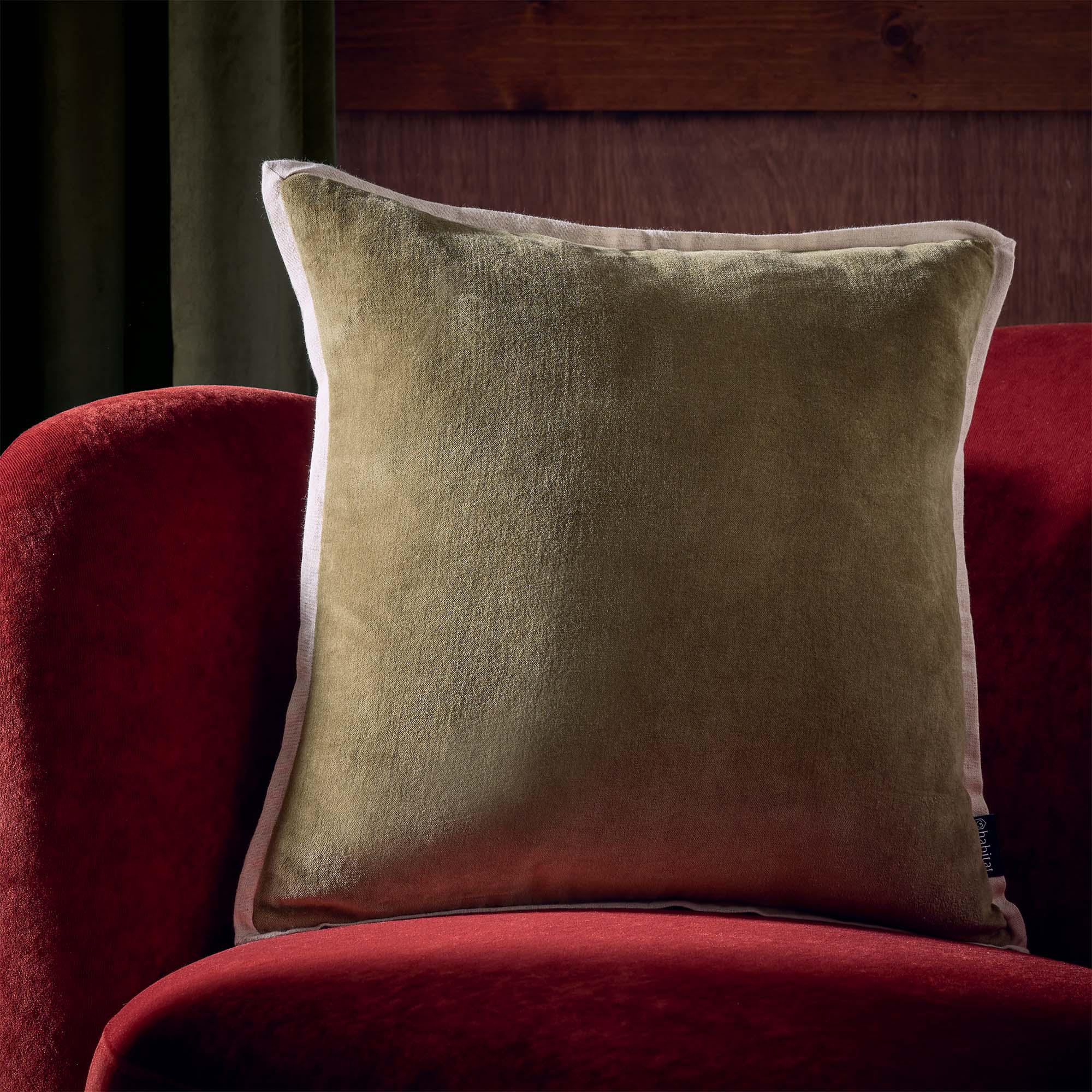 Habitat Cotton Velvet Cushion - Khaki - 43x43 thumbnail 2