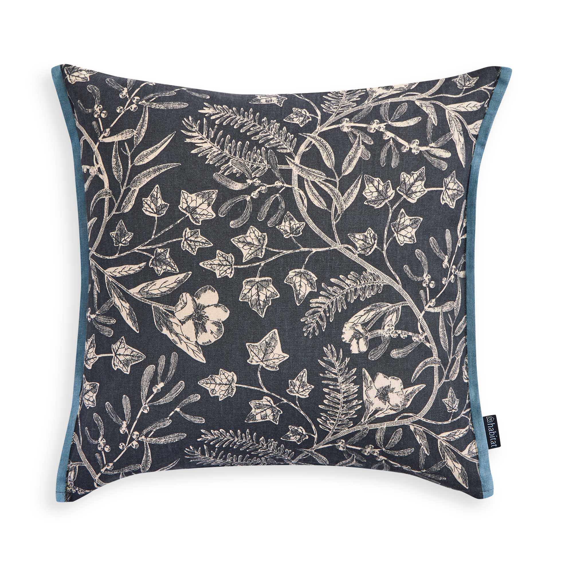 Habitat Mono Printed Winter Floral Cushion - 43x43
