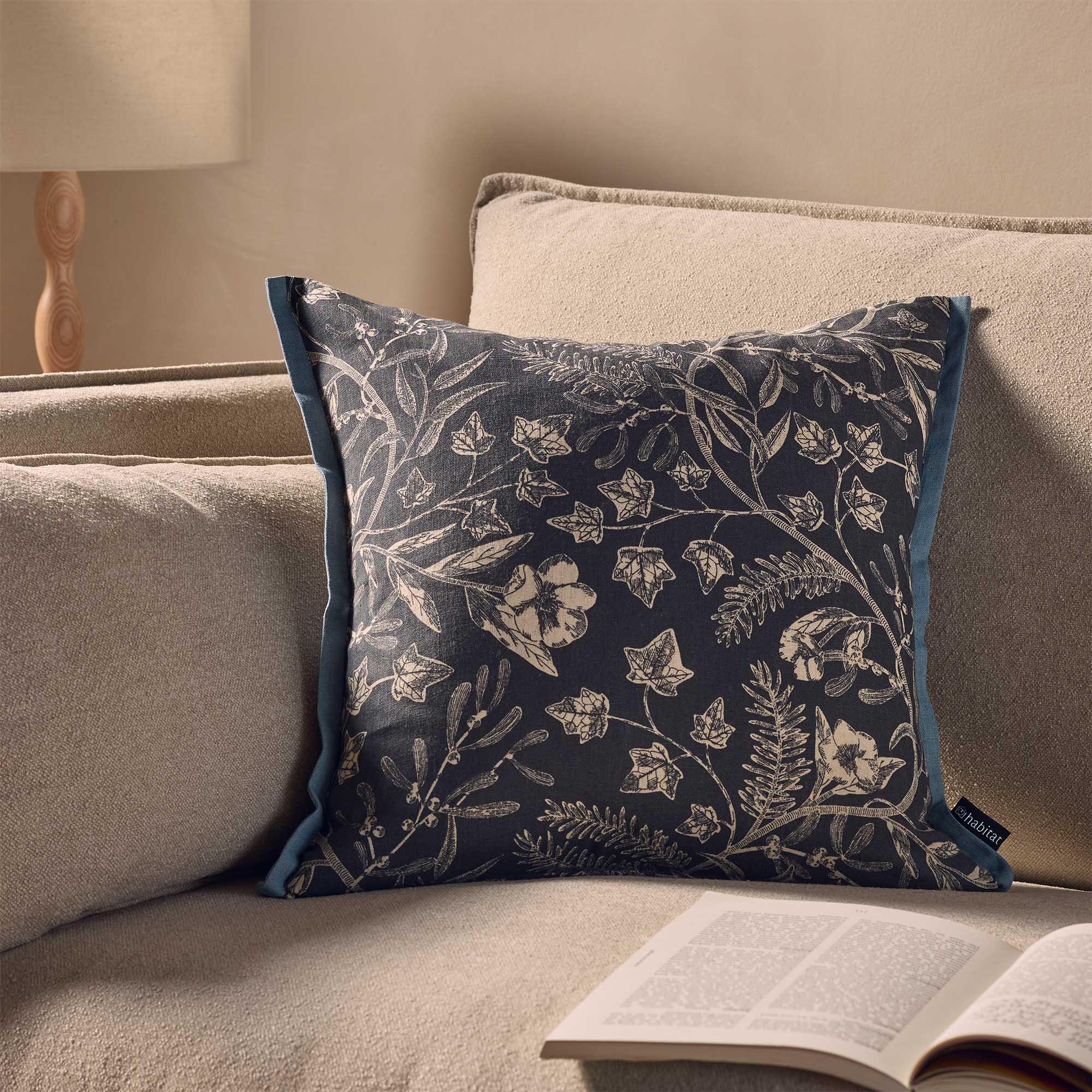 Habitat Mono Printed Winter Floral Cushion - 43x43 thumbnail 2