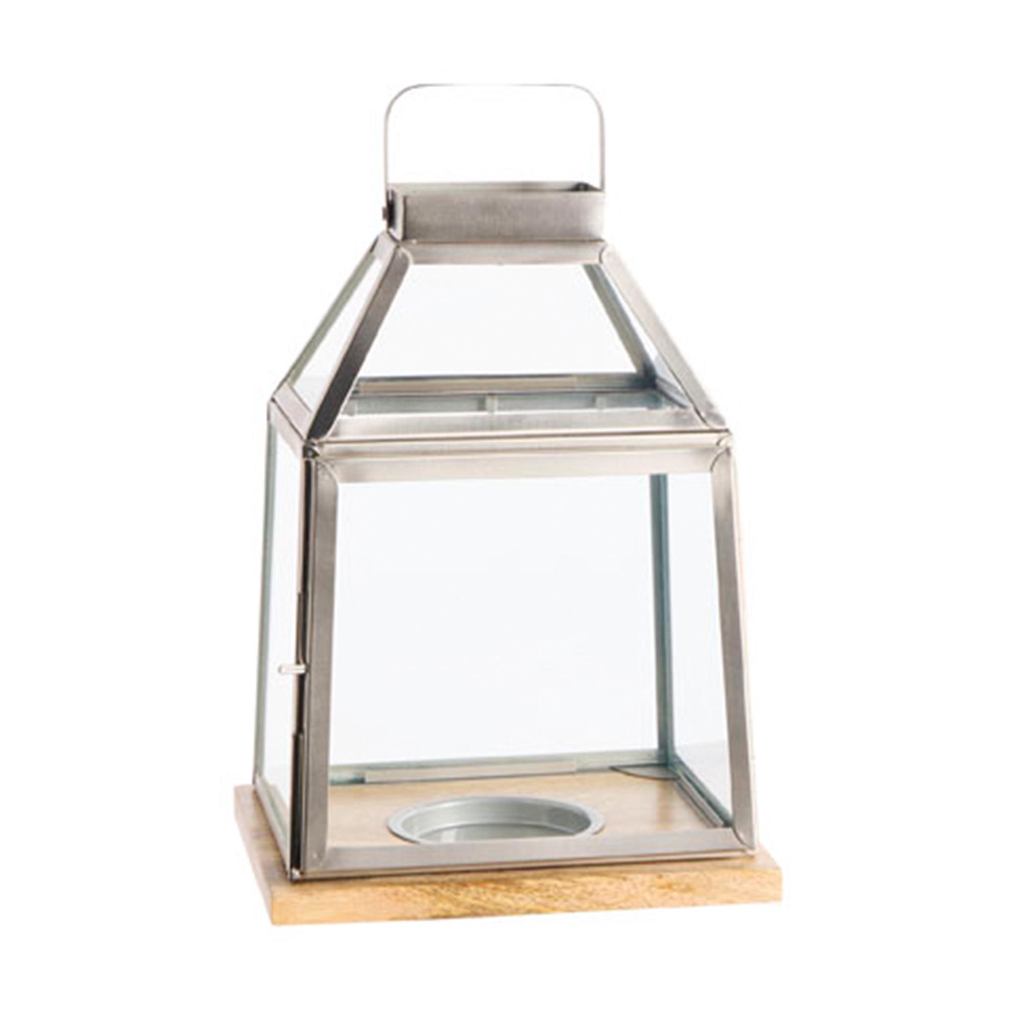 Habitat Large Silver & Wooden Lantern