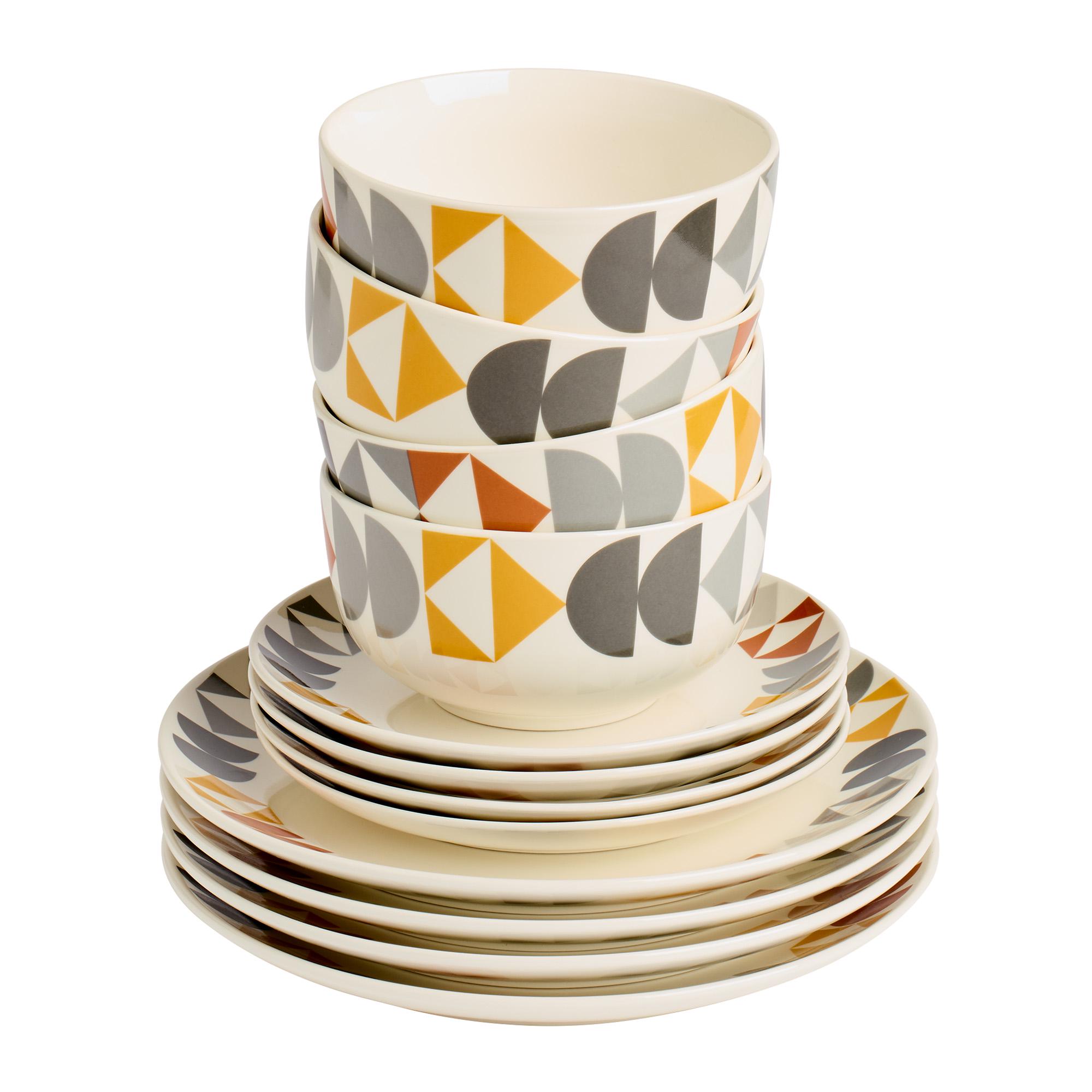 Sainsbury's Home Pack of 12 Geo Decal Dinner Set thumbnail 2