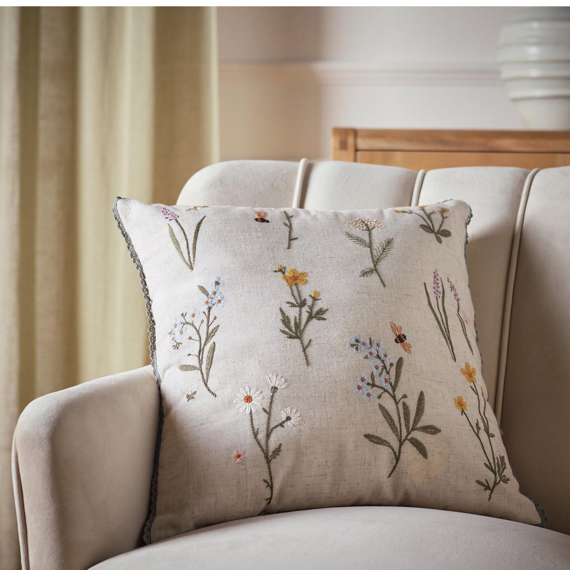 Sainsbury's Home Floral Stems Embroidered Cushion - 43x43