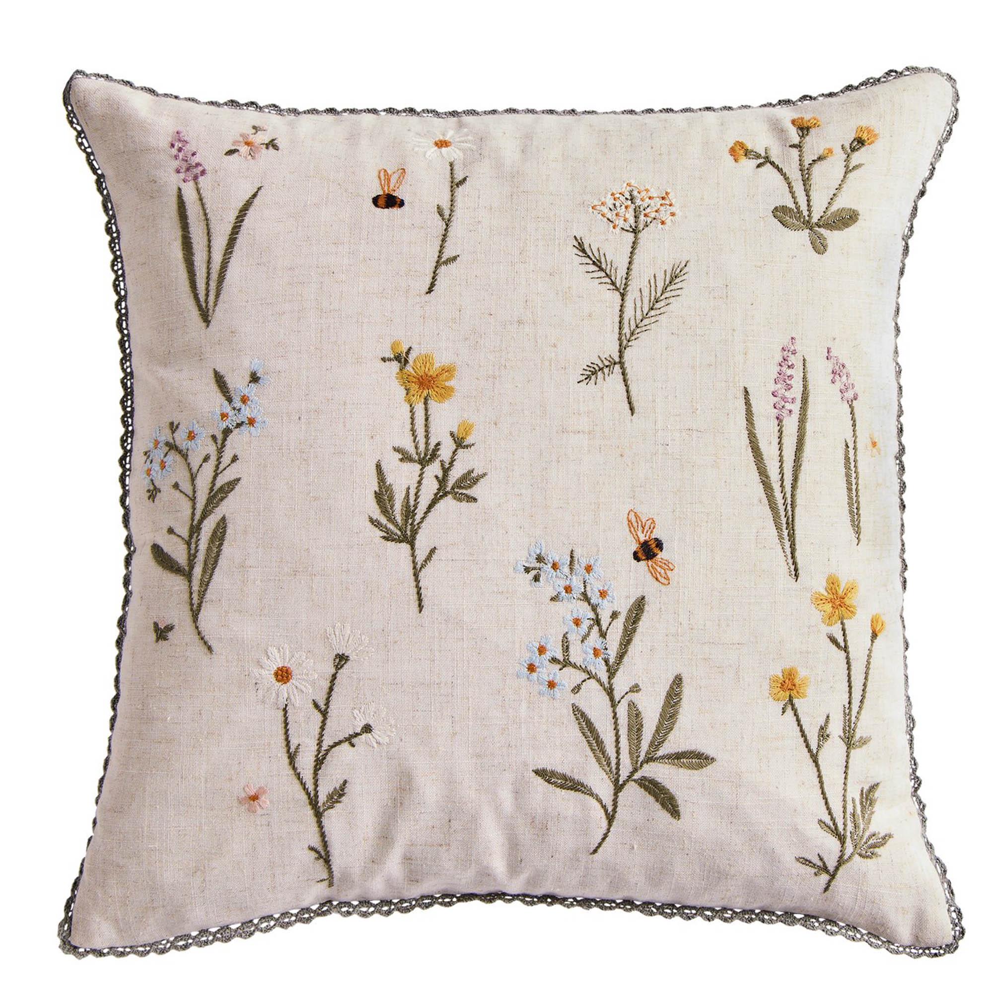 Sainsbury's Home Floral Stems Embroidered Cushion - 43x43 thumbnail 2