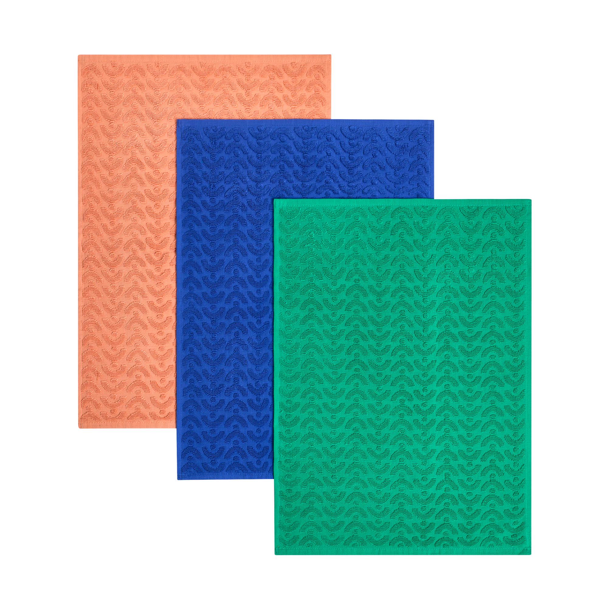 Habitat Pack of 3 Wiggle Colour Block Terry Tea Towel