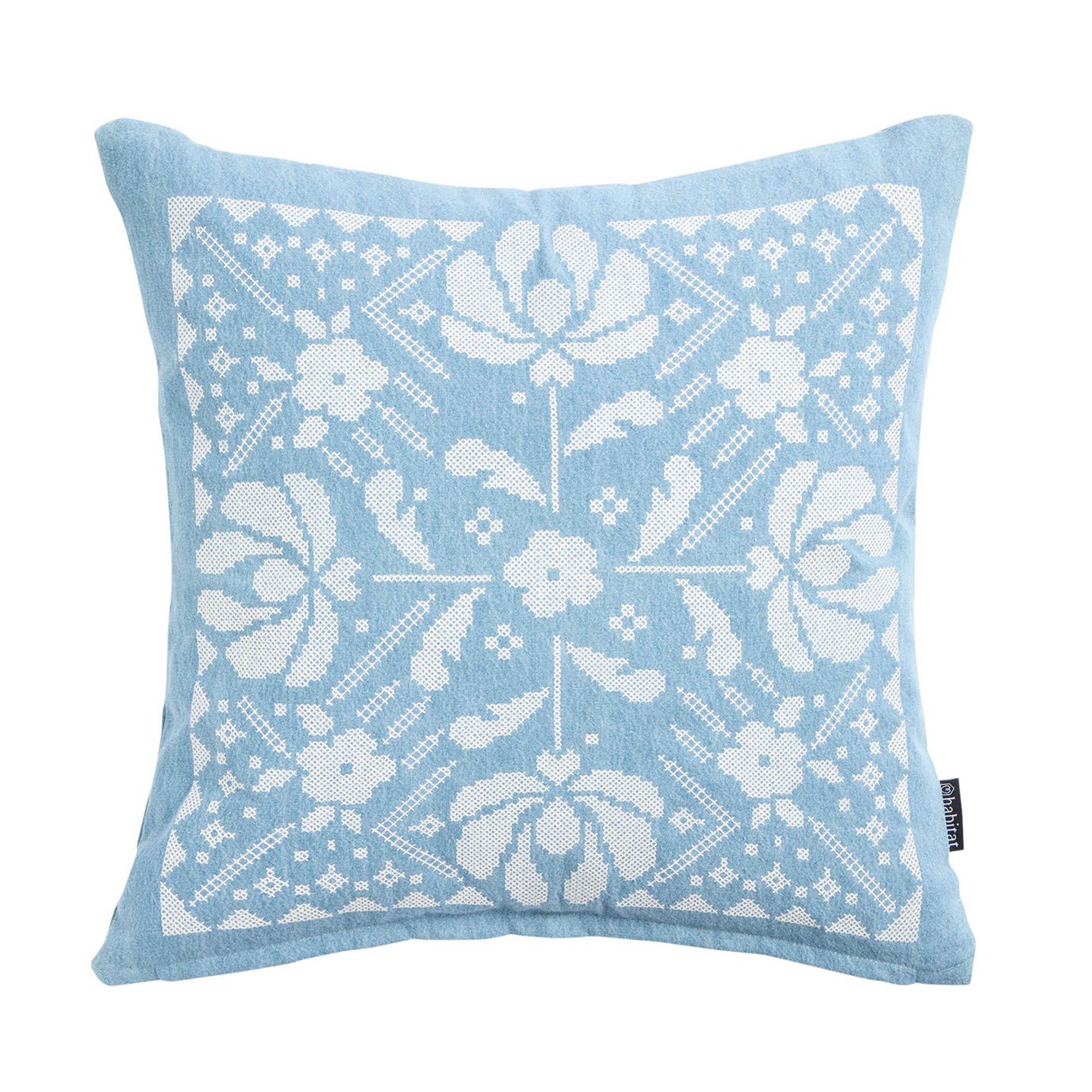 Habitat Folk Floral Stitch Denim Cushion - 43x43