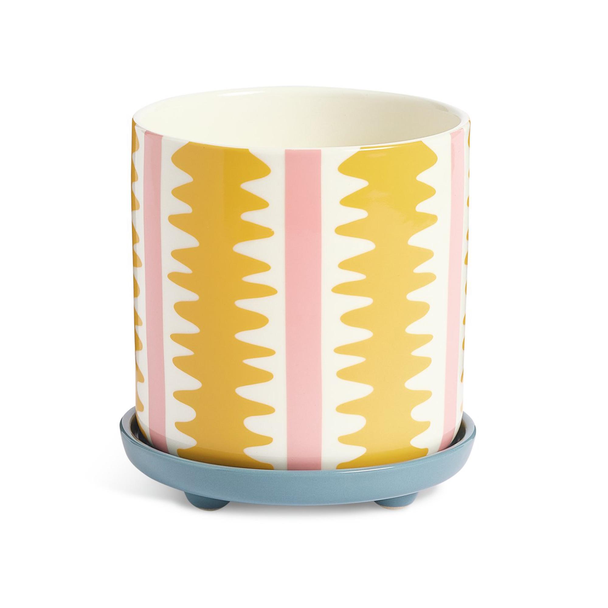 Habitat Stripe Ceramic Planter With Saucer - Yellow