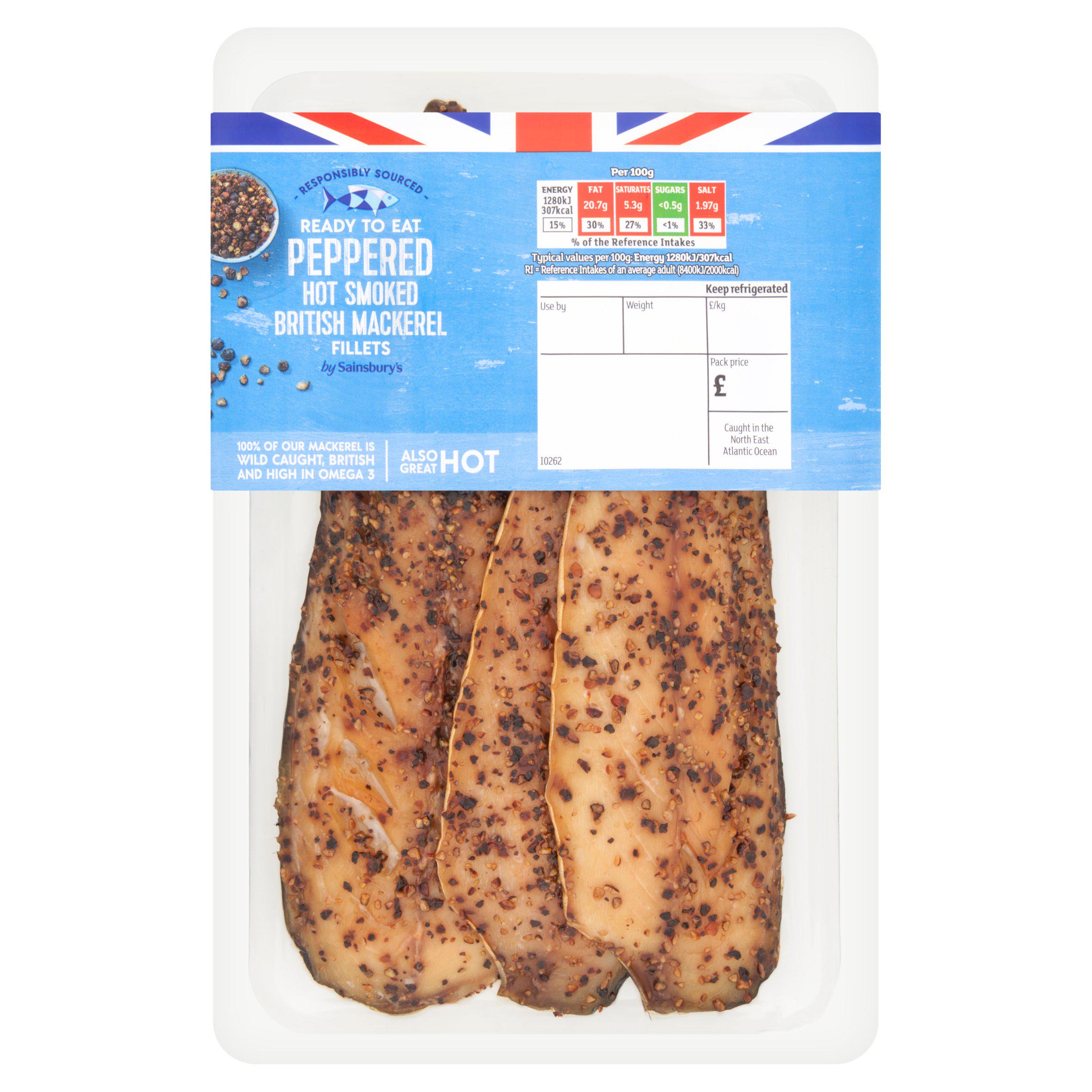 Sainsbury's (Approx. 230g) Ready to Eat British Hot Smoked Peppered Mackerel Fillets