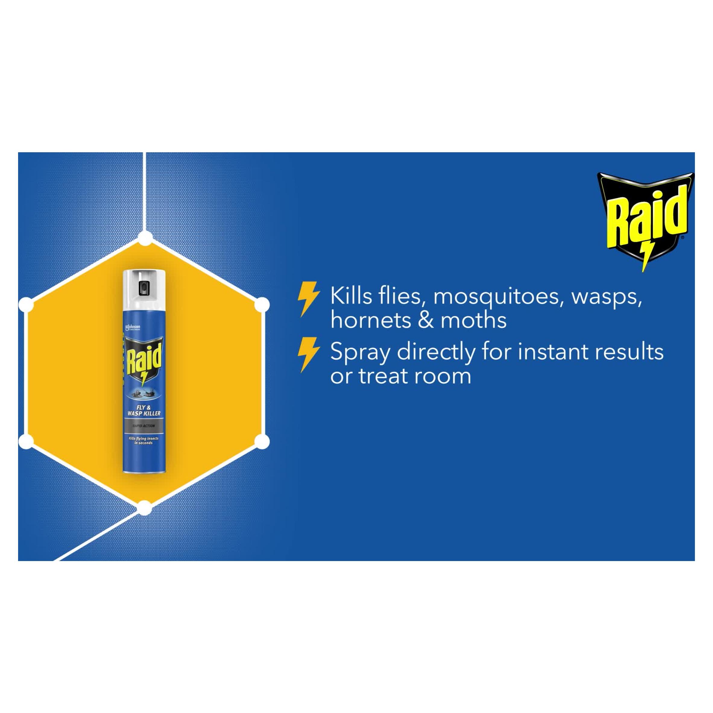 Raid Rapid Action Wasp Mosquito & Fly Killer Aerosol Spray 300ml thumbnail 6