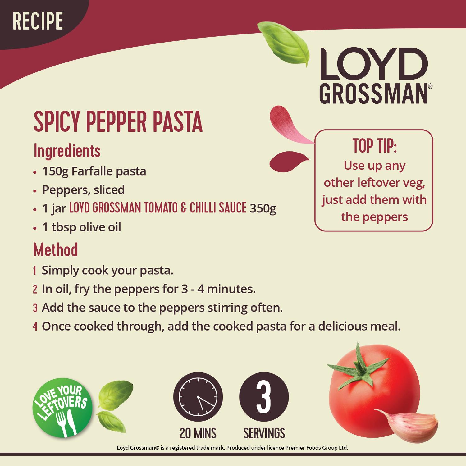 Loyd Grossman Pasta Sauce, Tomato & Chilli 350g thumbnail 3