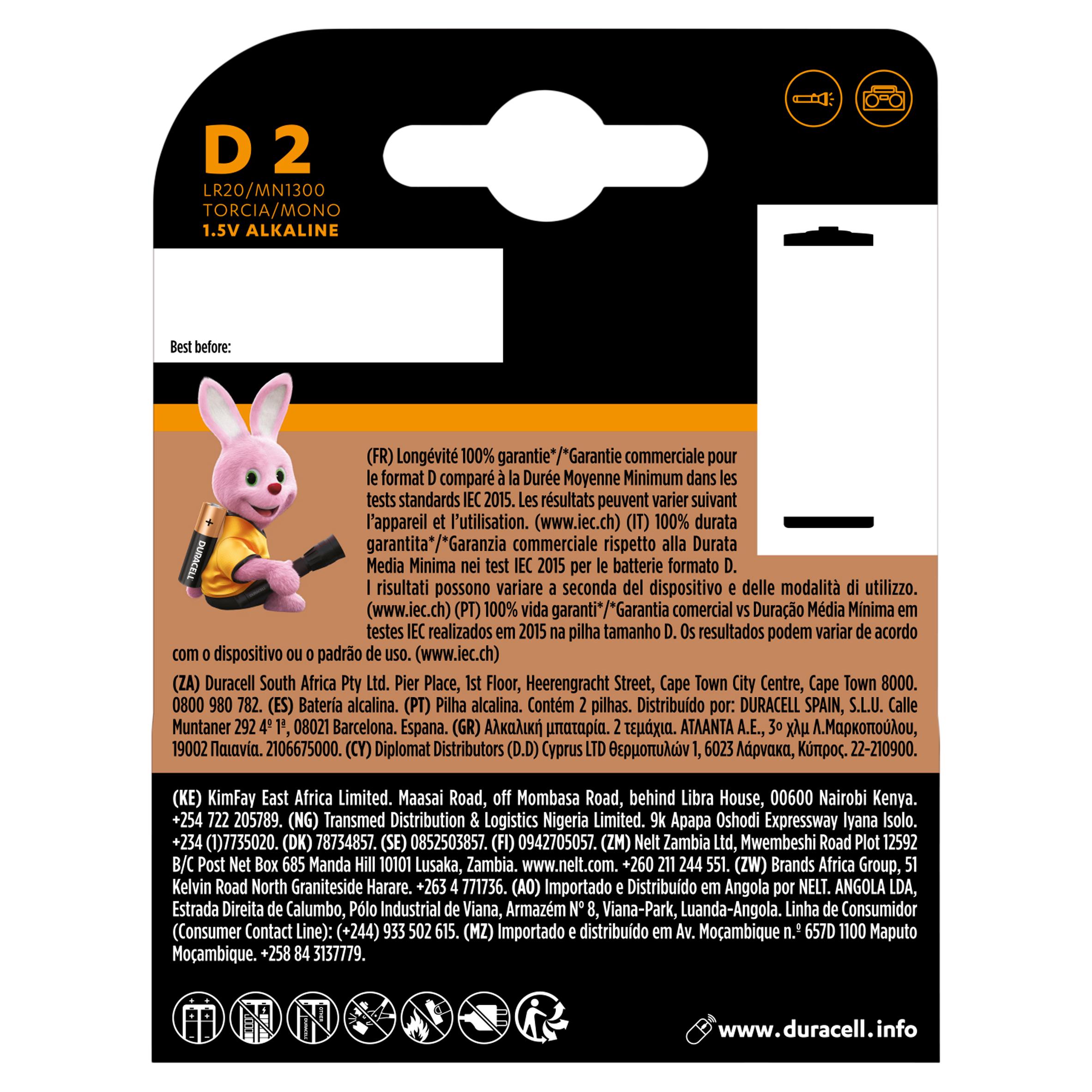 Duracell Plus Alkaline D Batteries, pack of 2 thumbnail 2