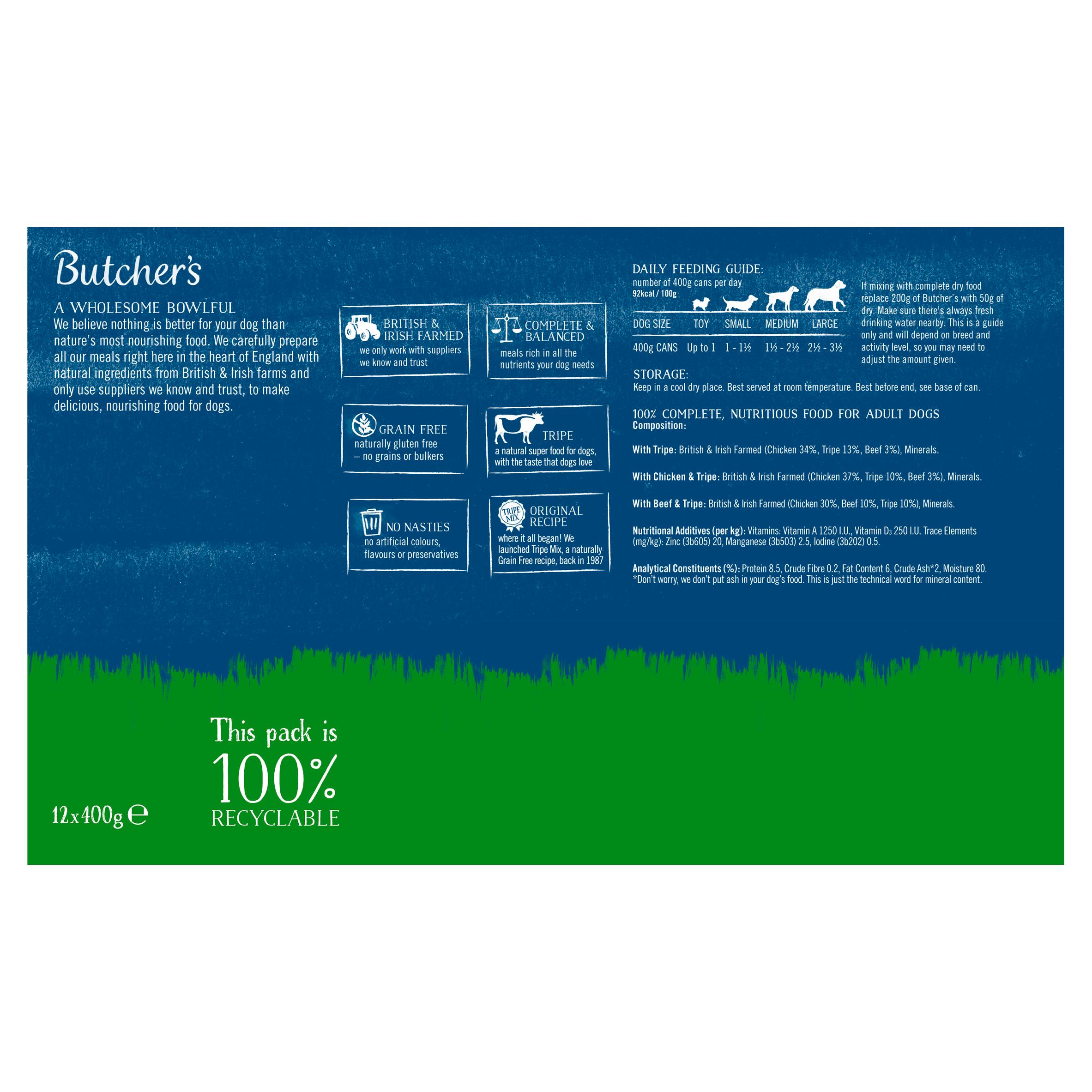 Butcher's Tripe Loaf Recipes Dog Food Tins 12x400g thumbnail 2