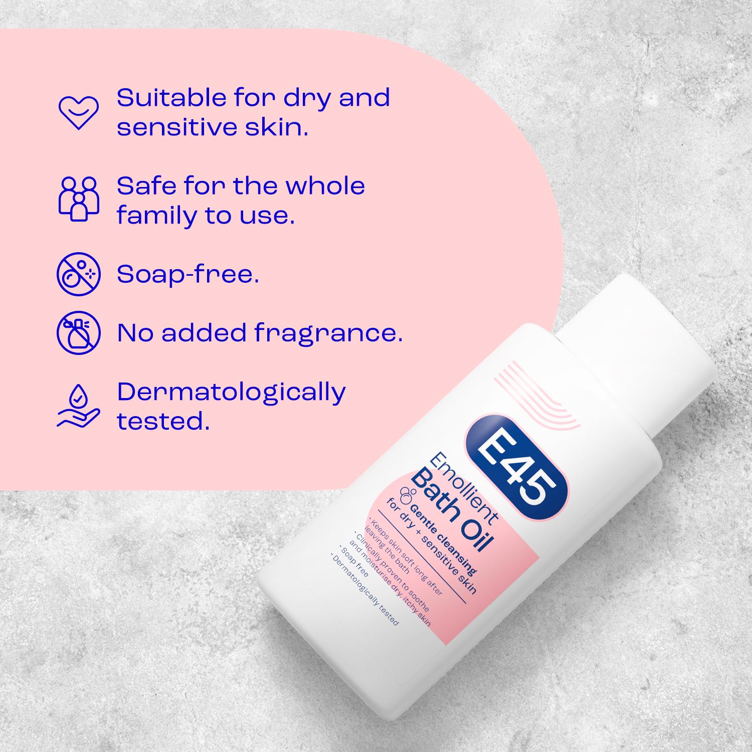 E45 Emollient Bath Oil to Moisturise Dry, Itchy Skin on Body & Hands 500ml thumbnail 2