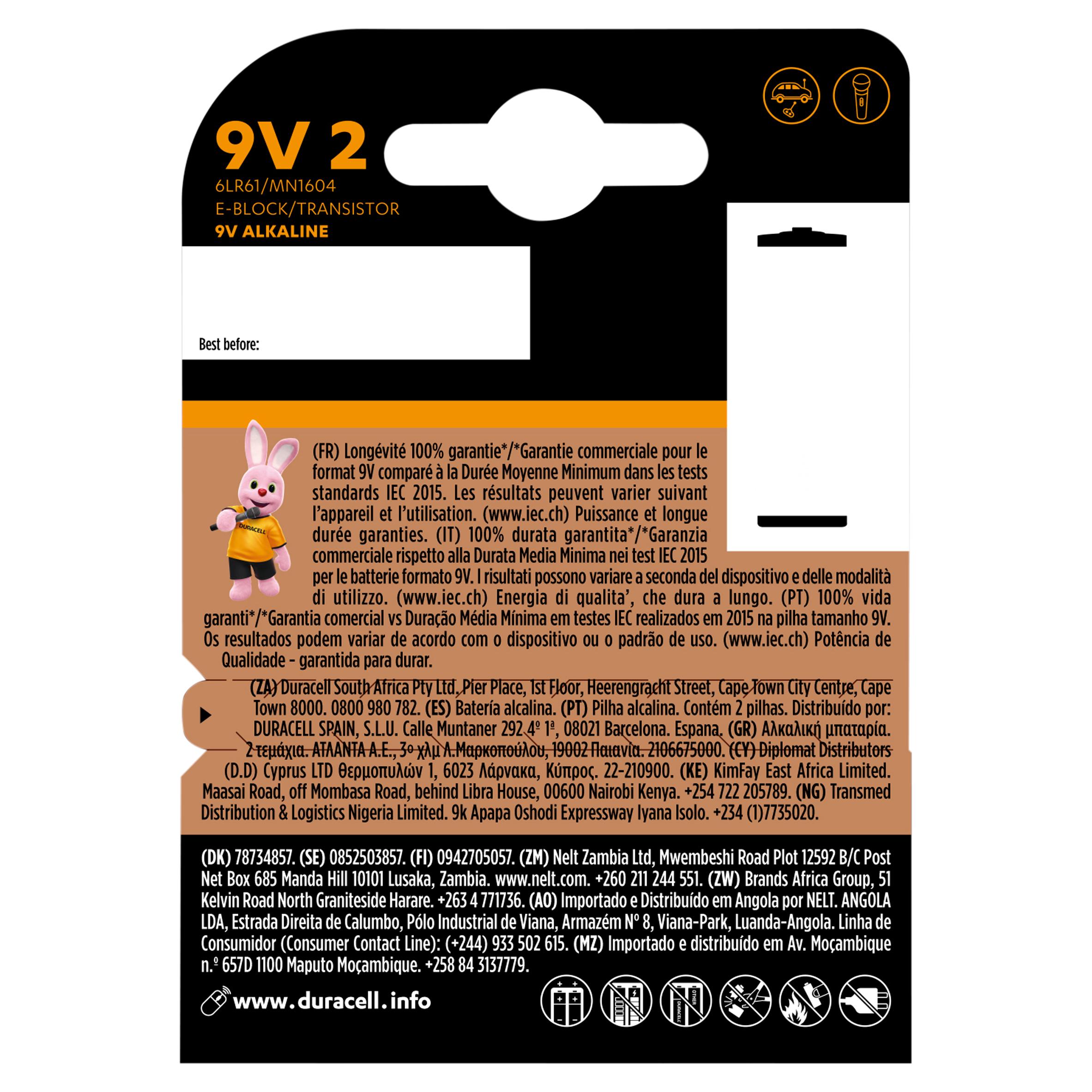 Duracell Plus 9V Alkaline Batteries, pack of 2 thumbnail 2