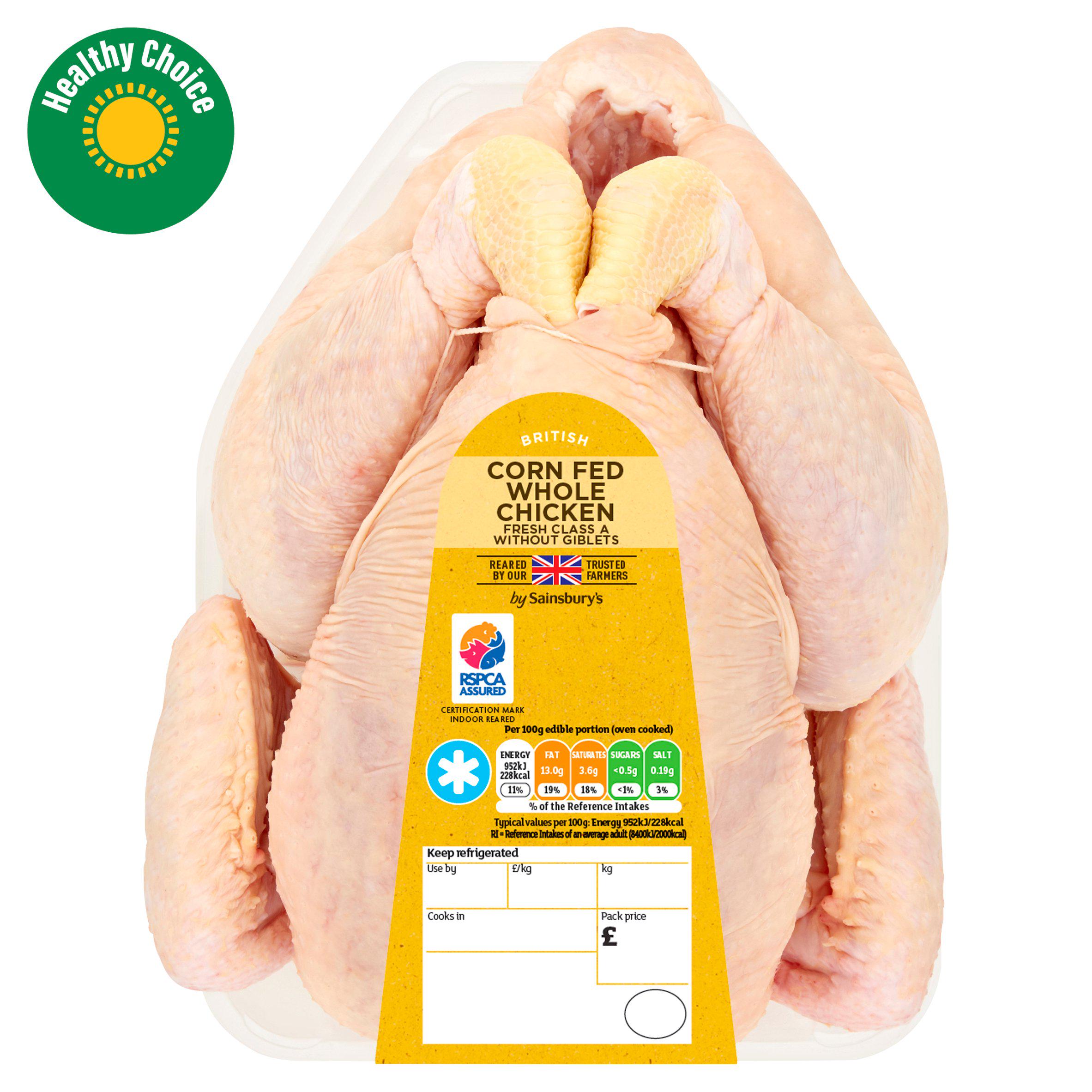 Sainsbury's British Corn Fed Whole Chicken (Approx. 1.25kg)