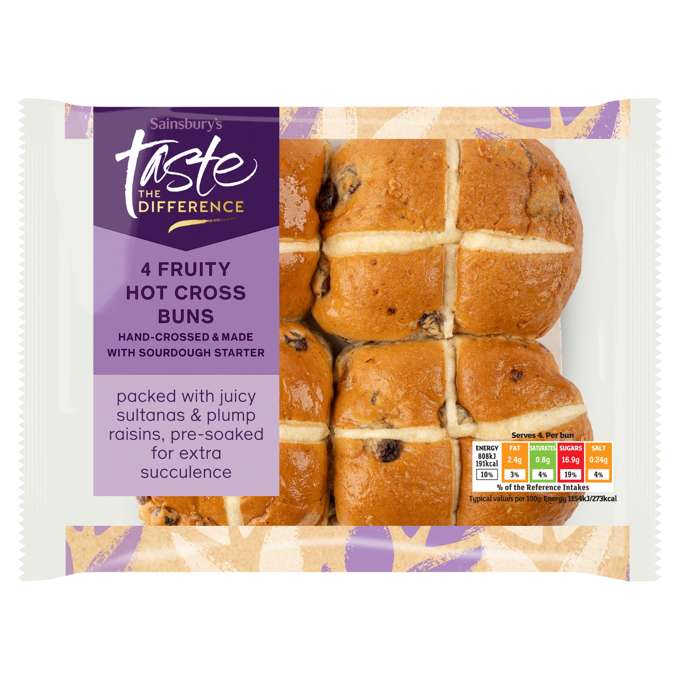 Sainsbury's 4 Fruity Hot Cross Buns, Taste the Difference 280g
